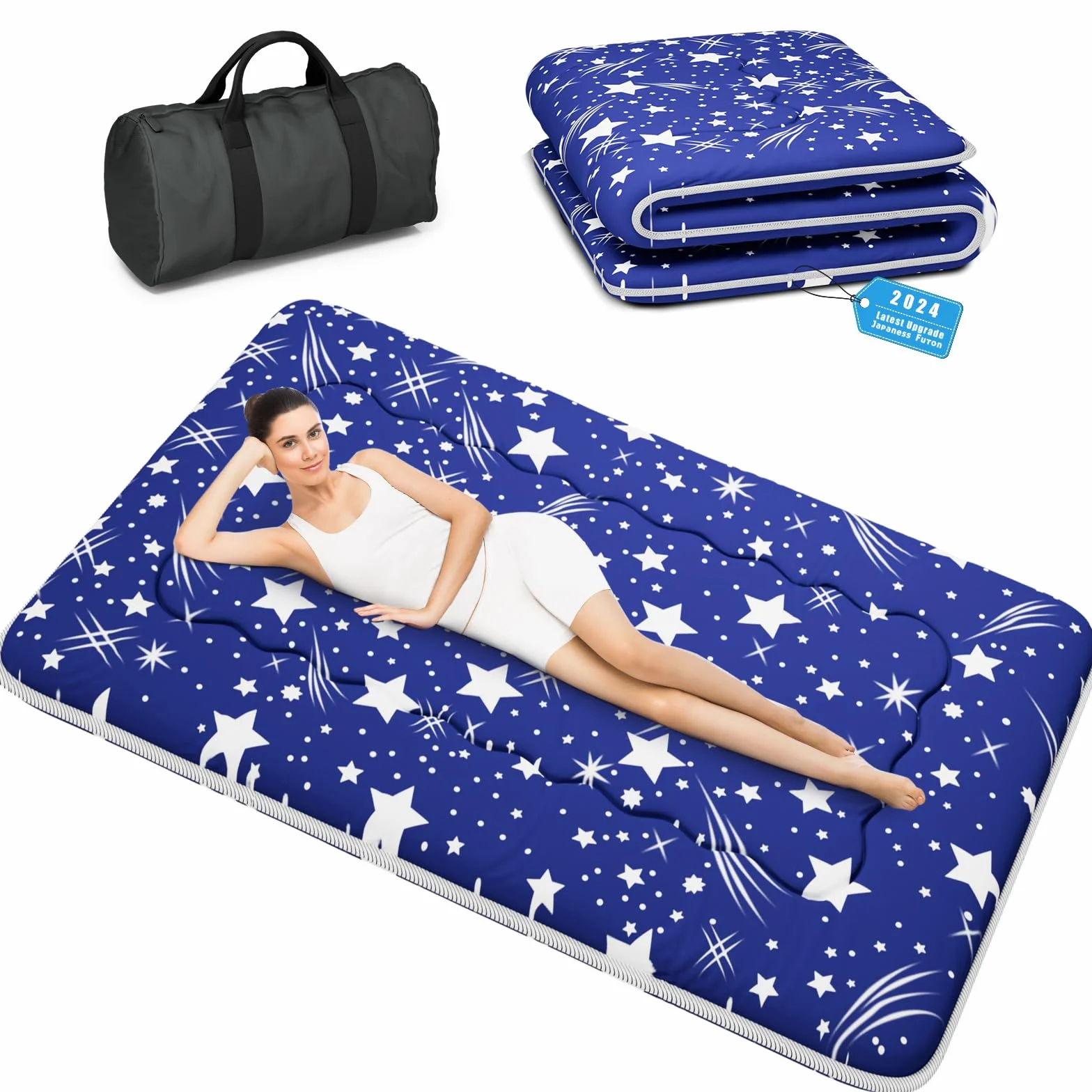 Colchón de futón japonés, tapete de tatami plegable, portátil, con bolsa y correa, colchón de suelo, colchón grueso para dormir, colchón enrollable para acampar