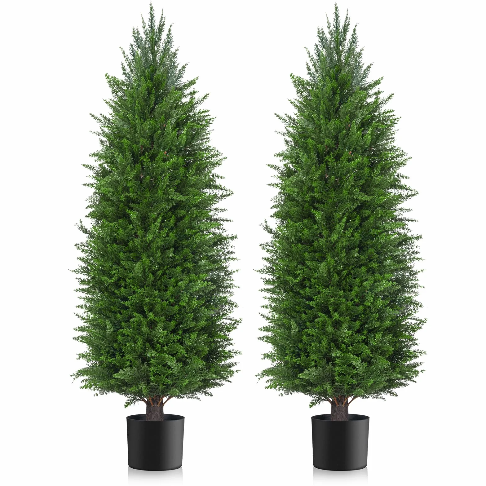 AOKIIE Plantas artificiales de cedro topiario de 4 pies para exteriores, pinos sintéticos, resistentes a los rayos UV y en maceta, arbustos falsos de 48 pulgadas de alto de hoja perenne para