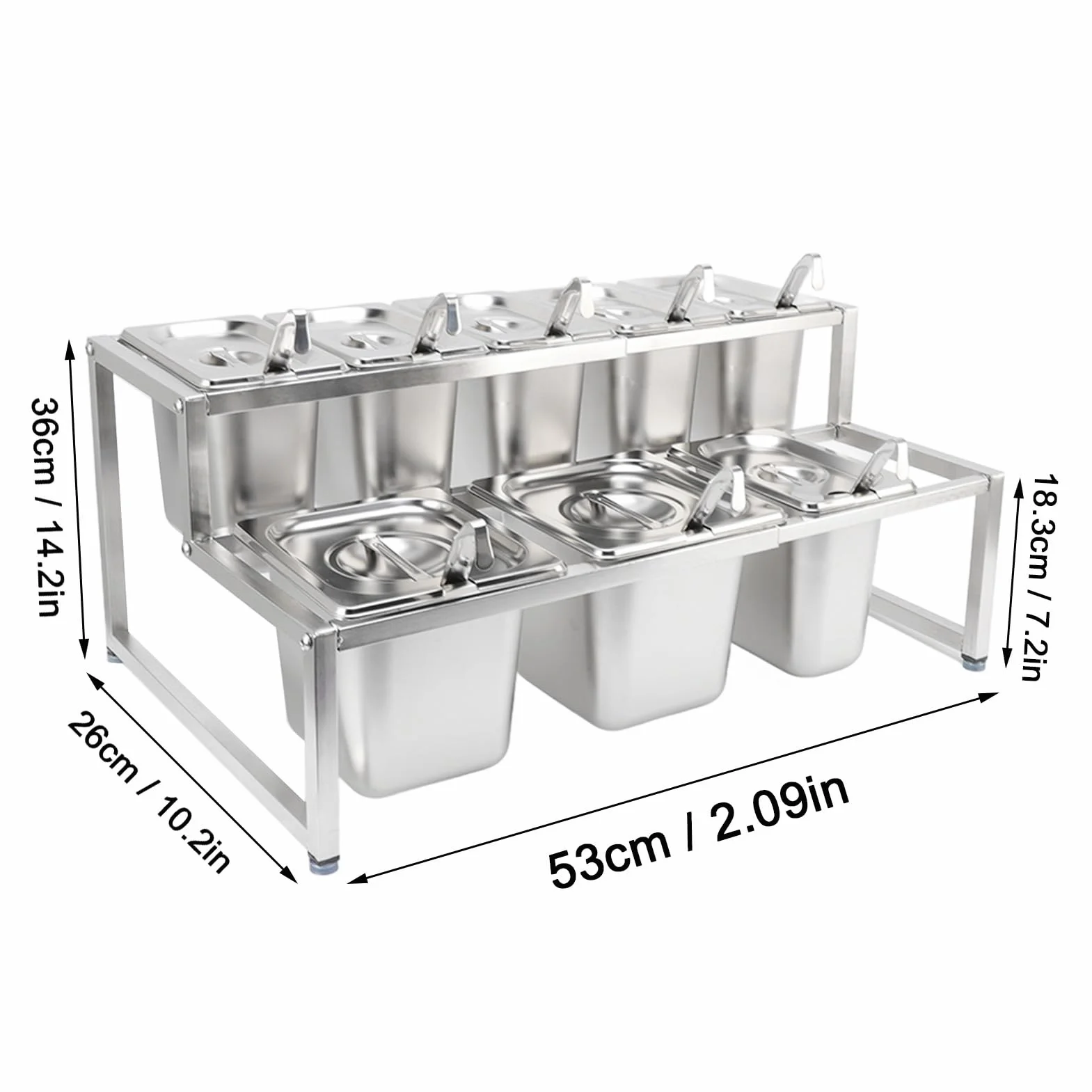 Mermelada Premium de Acero Inoxidable con 9 Ollas Desmontables para Restaurantes y Hoteles | Estación de Condimentos (Tipo 7 2x2.2L Bote 6x1.6L Bote)