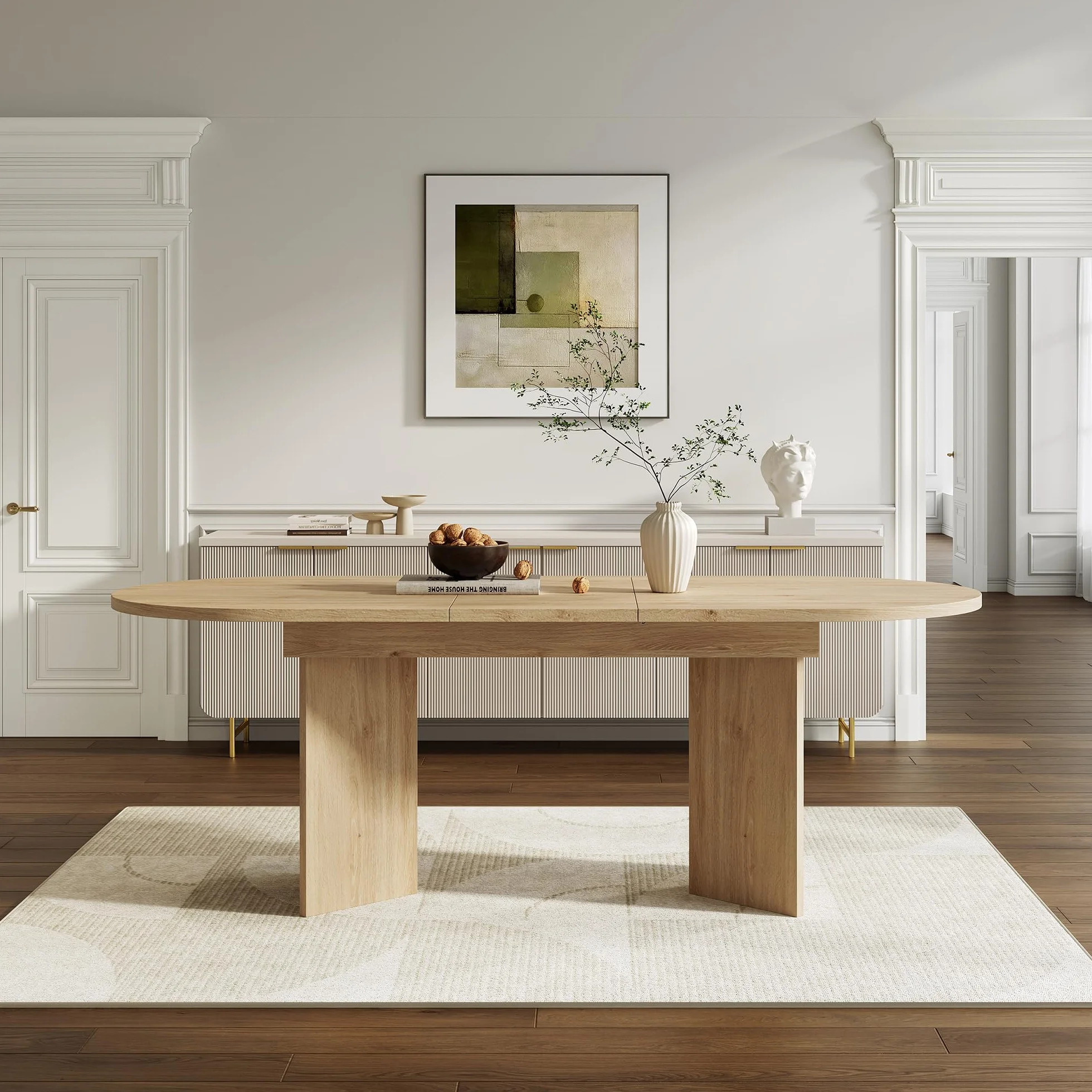 SUKY Mesa de comedor extensible, adecuada para 4 – 6 personas, con esquinas redondeadas, mesa de comedor de estilo simple, extensible, 120/160 x 80 cm, color roble
