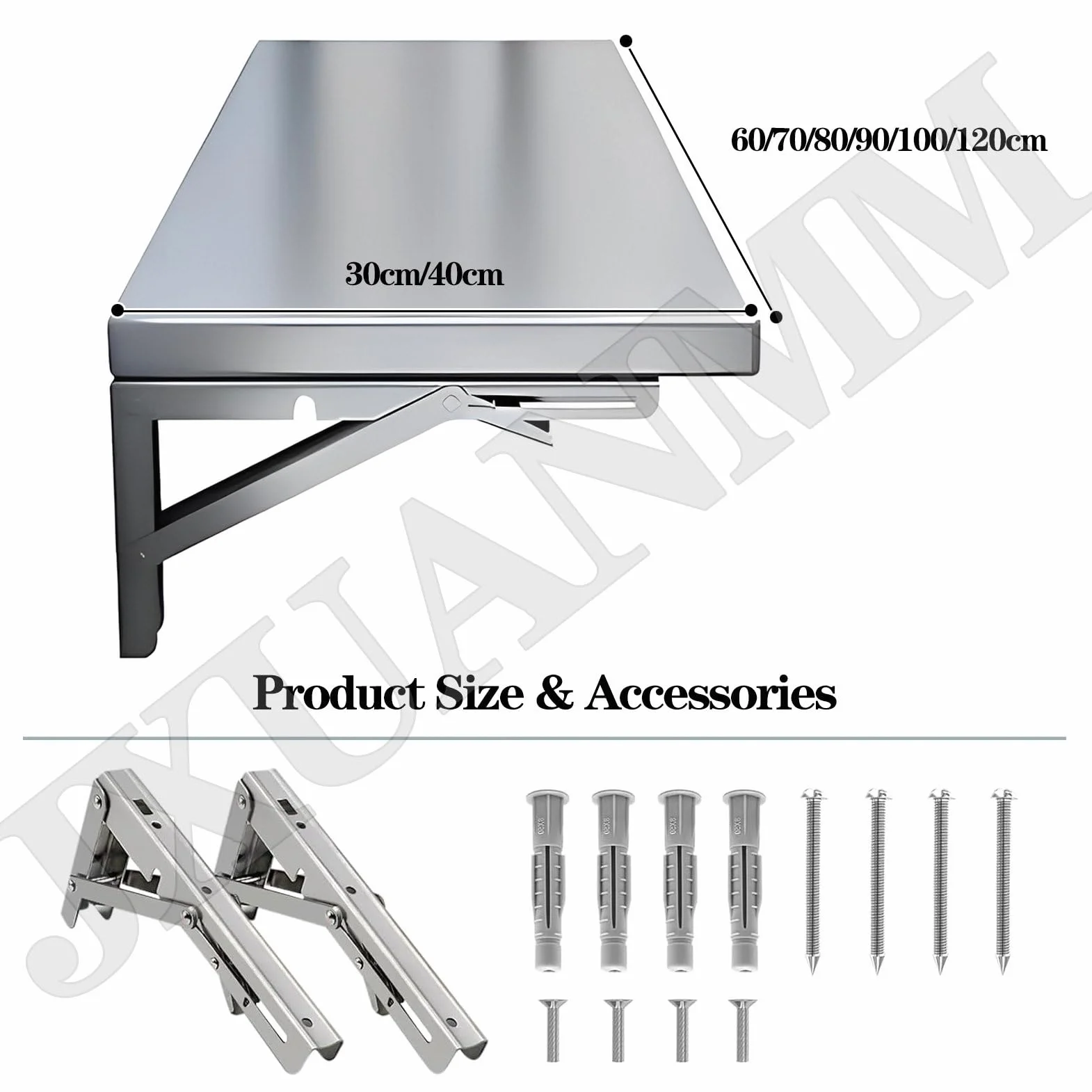 Estante de pared plegable de acero inoxidable | Camión de comida | Estante plegable para cocina, restaurante, garaje, lavandería, lavadero,100x40cm/39.3x15.7in