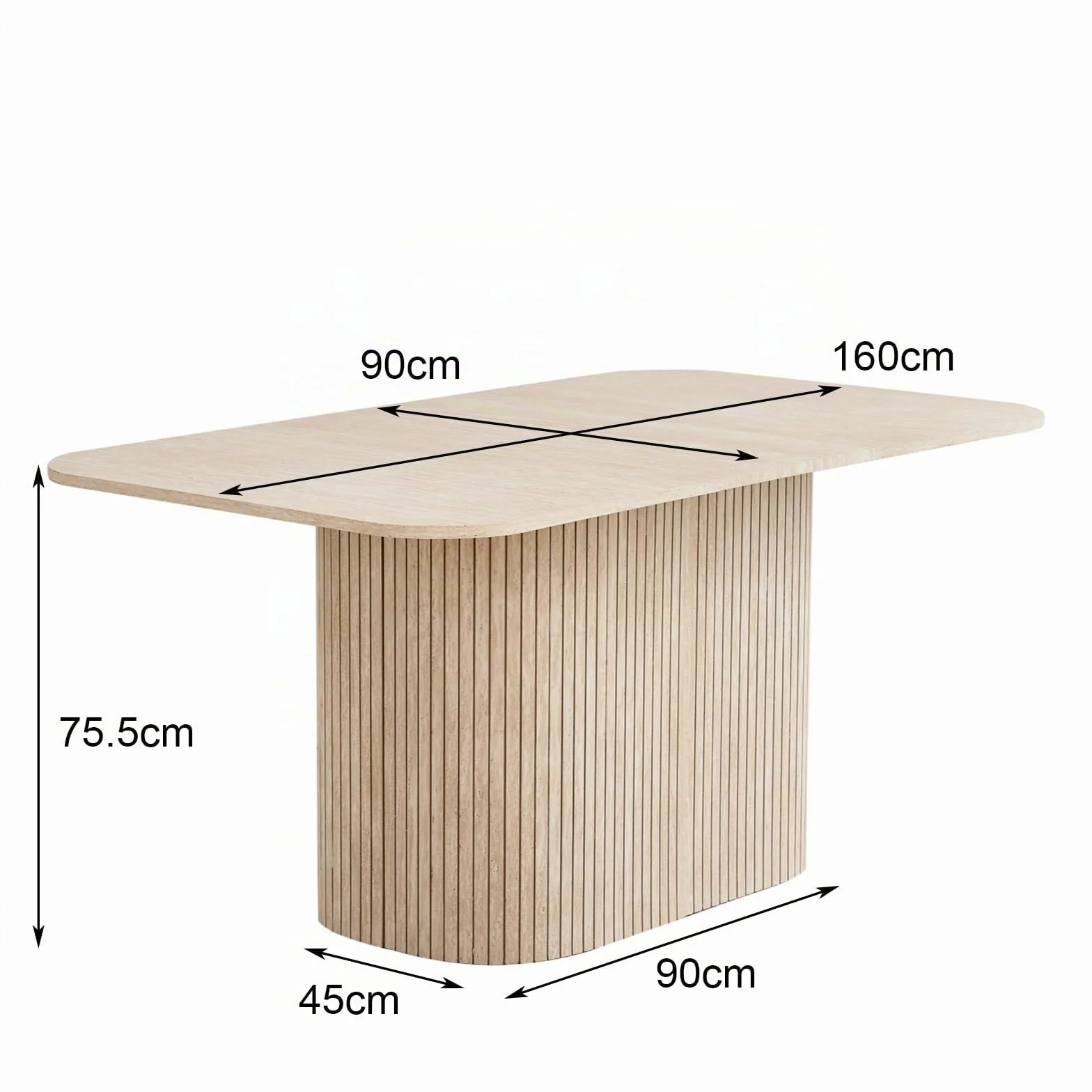 Mesa de Comedor Rectangular, Mesa de Cocina de 160 x 90 x 75 cm, con Capacidad para 4 a 6 Personas, Apta para Sala de Estar, Cocina y Comedor, Acabado en Travertino Amarillo