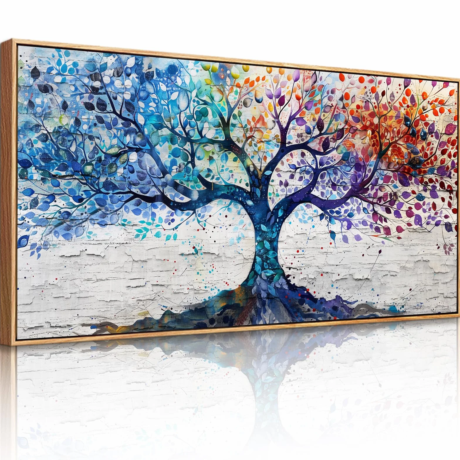JHHUAMO Cuadro con Marco Arbol de la Vida para Salon Dormitorio 50x100 cm | Motivo Árbol Elegante, Impresión Alta Definición, Artesanía Exquisita, Colgado Sencillo, Uso Polivalente
