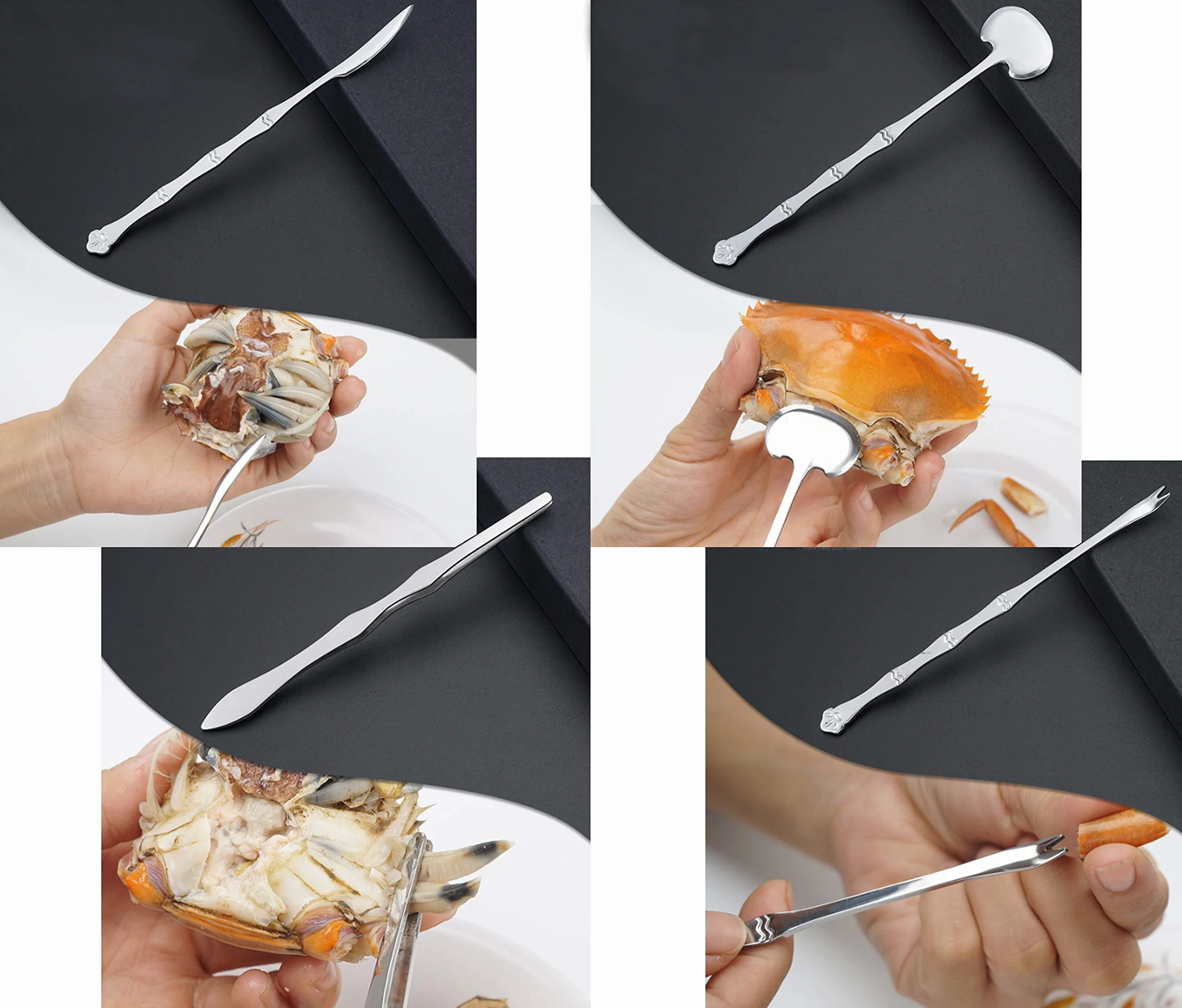 Juego de Herramientas para Marisco Utensilios para Mariscos 8 Piezas (1 Tijera+1 Tenedor de Mariscos+1 Cuchillo+1 Pinzas+1 Martillo+1 Cuchara+1 Palanca de Mariscos+ 1 Mesa Pequeña) (1)