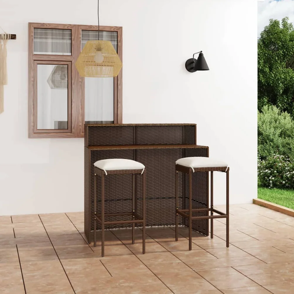 vidaXL Juego de Muebles de Bar para Jardín 3 Piezas con Cojines Marrón