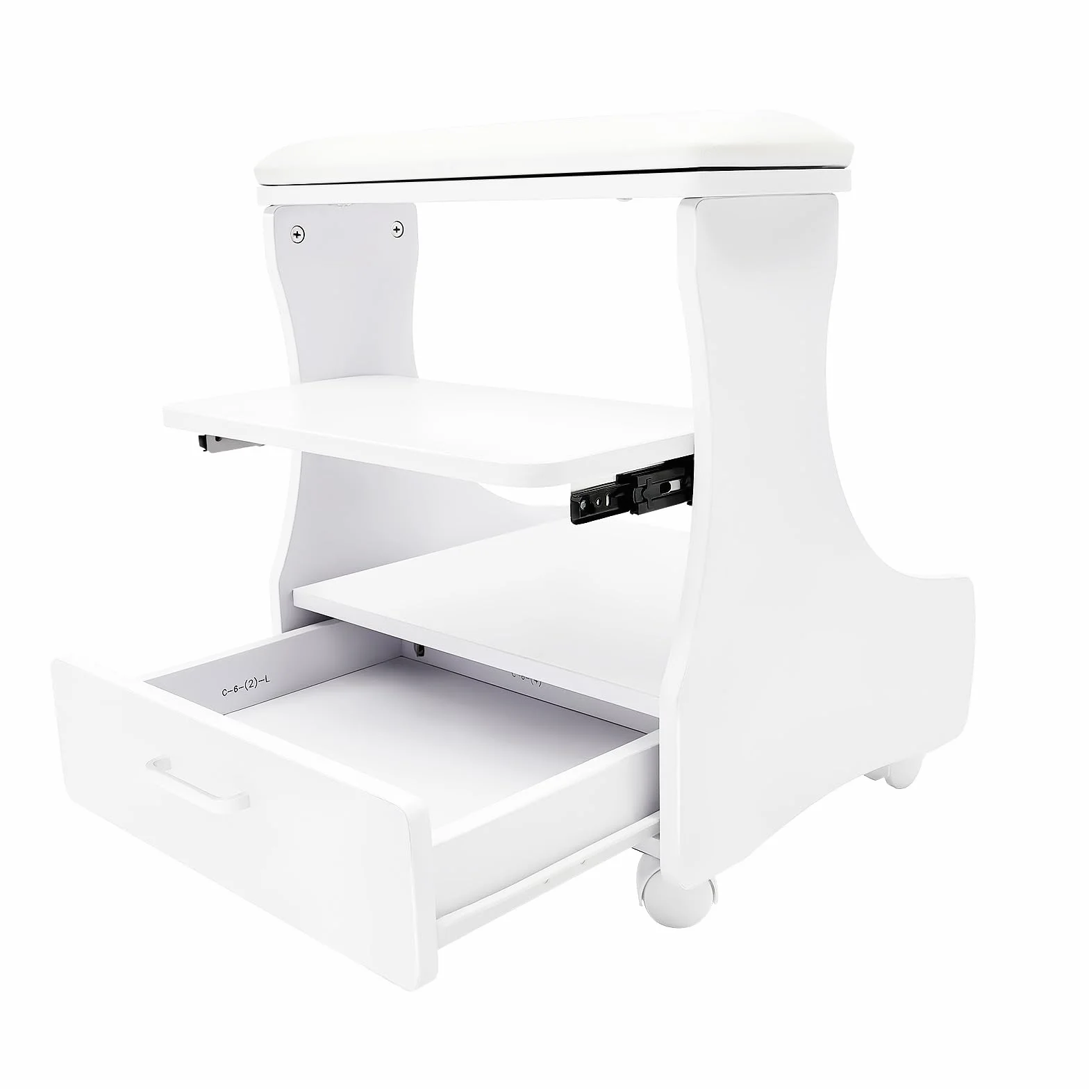Taburete de pedicura con ruedas para baño, pies, manicura, 20 kg, color blanco | Taburete de pedicura con ruedas blanco 2 en 1 para pies y manicura, 20 kg, cojín suave, cajón, frenos, salón, hogar.