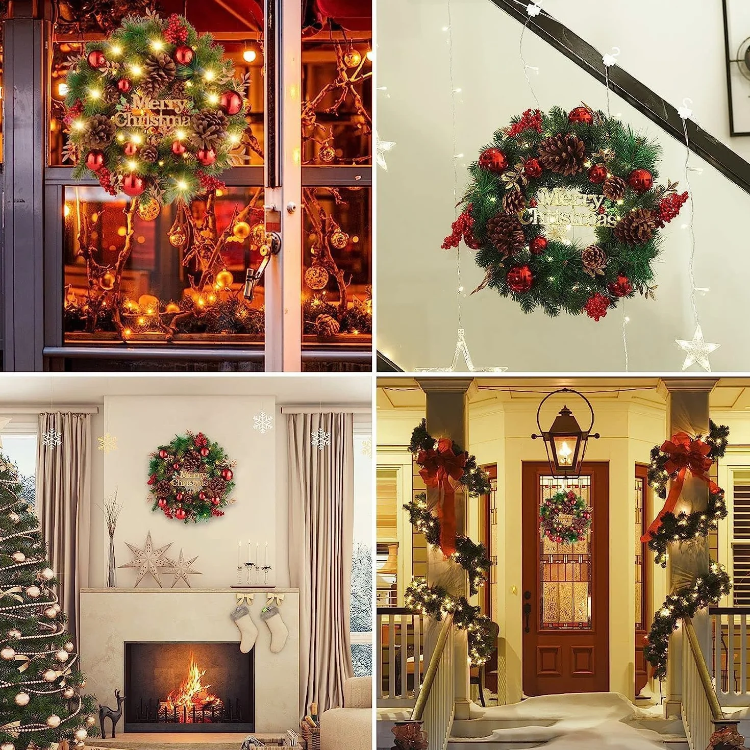 Avoalre 40CM Corona Navidad con Luces 40 Leds, Adorno de Guirnalda de Navidad 8 Modos y Función de Temporización Decoración Navidad para Puerta, Árbol, Pared, Ventana