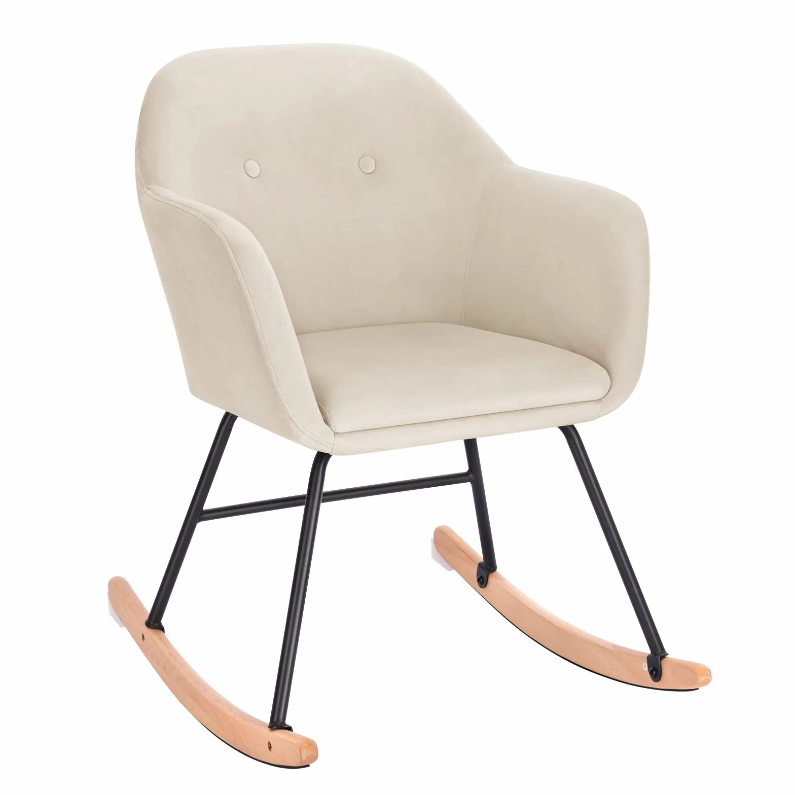 WOLTU Sillón Mecedora Lactancia Relax con Reposa Tapizado Reclinable Tejido de Terciopelo Pierna de Metal Madera Crema SKS16cm