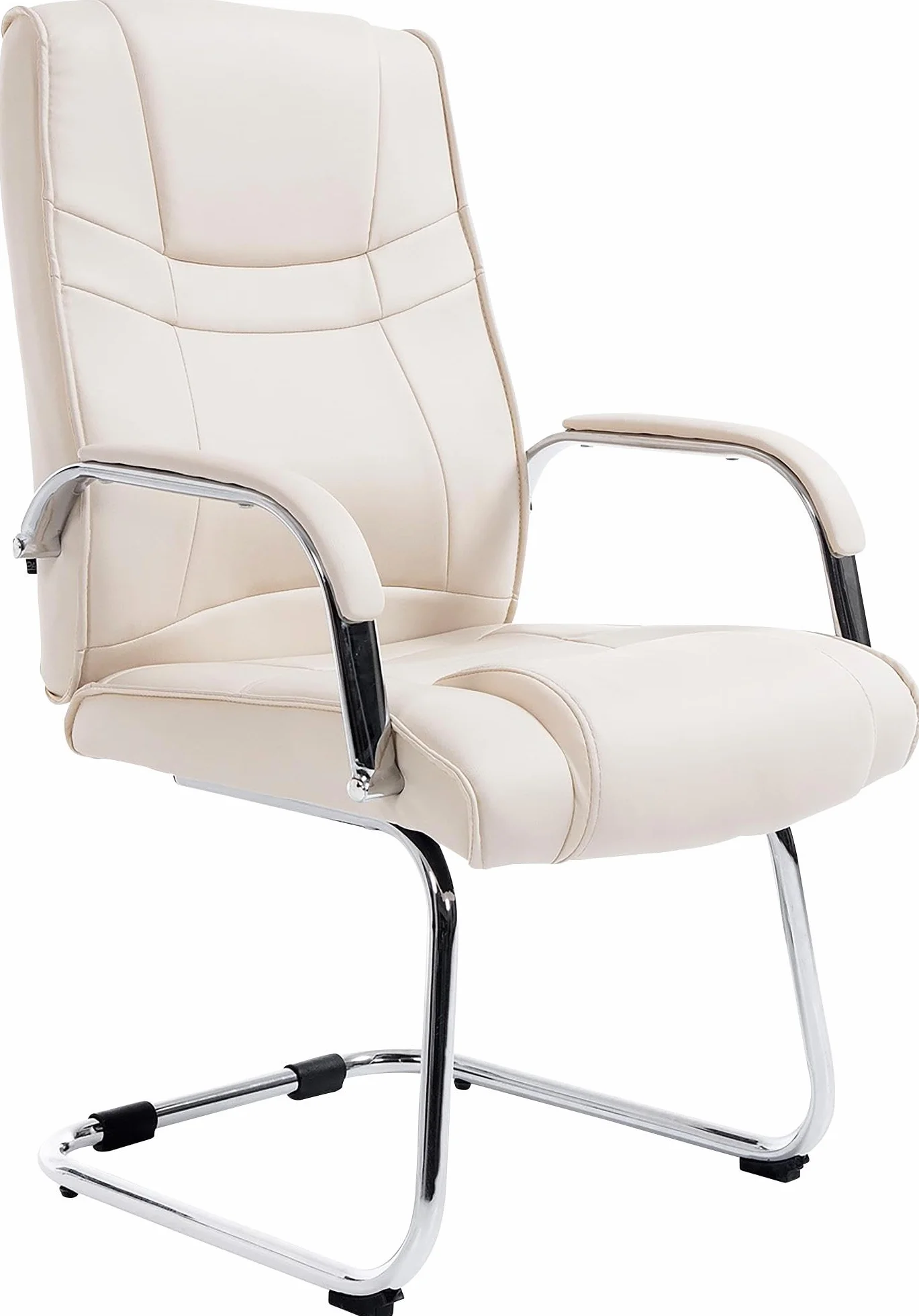 CLP Silla Cantiléver Attila Tapizada En Cuero Sintético & con Base De Metal I Silla Conferencia con Reposabrazos, Color:Crema