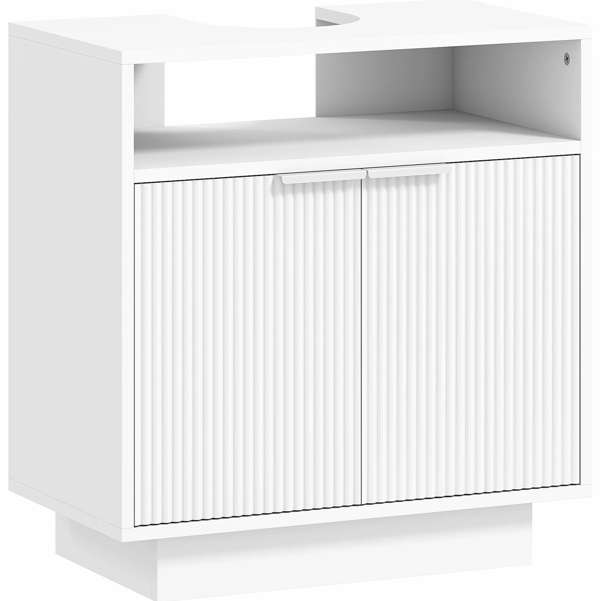 HOMCOM Mueble bajo Lavabo con 2 Puertas Acanaladas 60x33x63 cm Blanco | Mueble de Baño, Compartimento Abierto, Armario de Baño para Lavabo sin Pedestal, Estilo Moderno