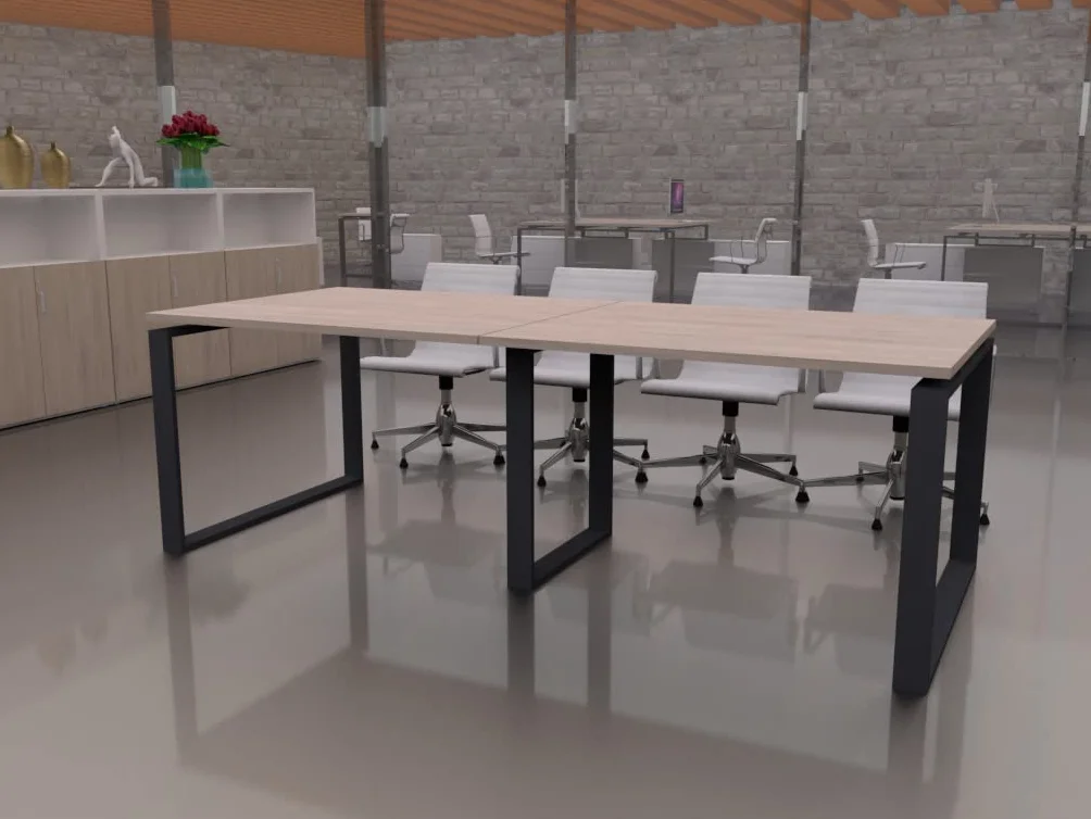 Mesa de 240x100 con Estructura metálica Marco Cerrado Gris Grafito y Tablero melaminado Ideal para Sala de Juntas, reuniones, conferencias (Roble)
