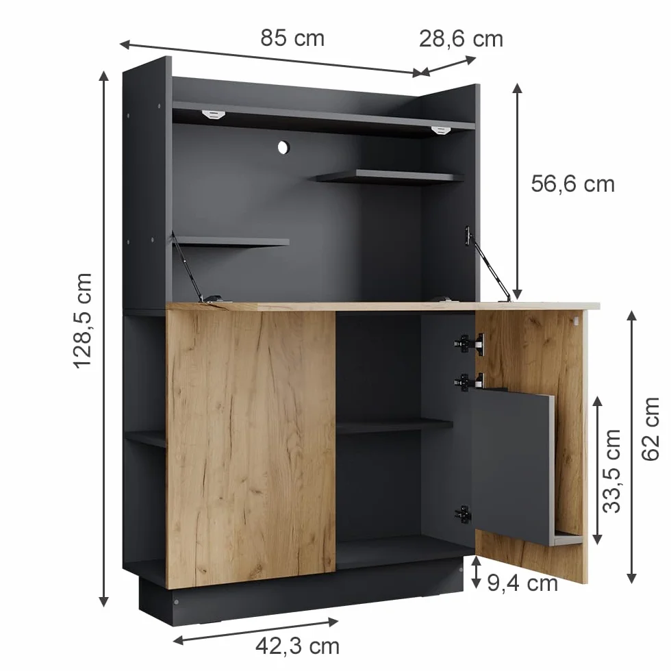 Vicco Escritorio Secretario Alena, Antracita/Roble Dorado, 85 x 28.6 cm, Apto para Montaje en Pared para un Uso Que Ahorra Espacio