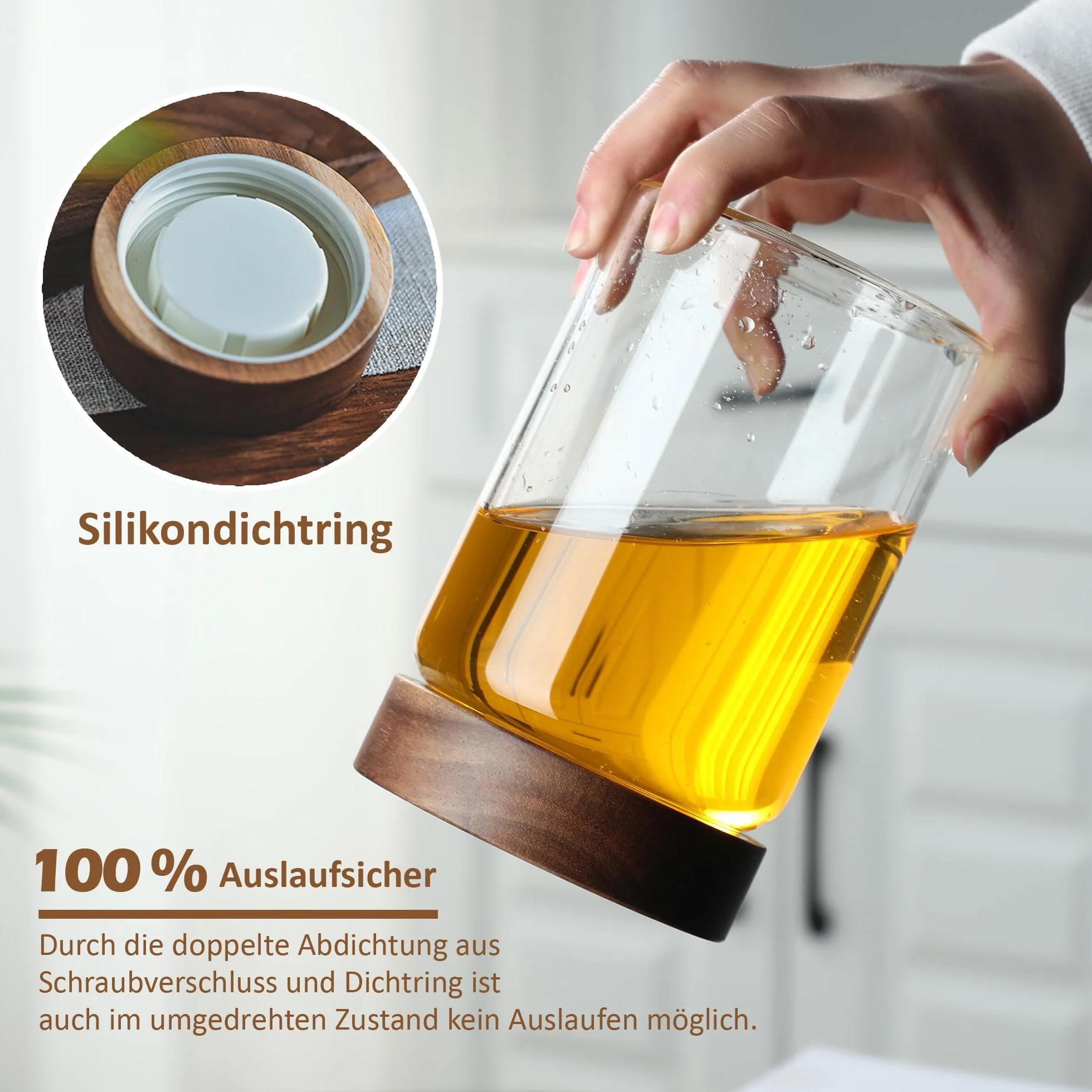 Juego de 3 tarros de almacenamiento con tapa, herméticos, 1500 ml, grandes, con tapa de madera en espiral, para cereales, té, granos de café, pasta, pasta, harina, ova overnight oat