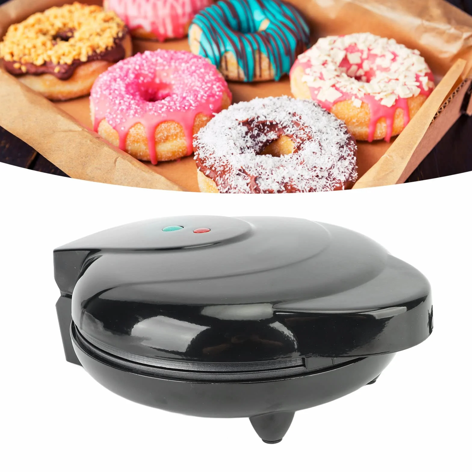 Asixxsix Donut Maker, 1000W Antiadherente Superficie Mini Donut Maker Máquina de Doble Cara de calefacción eléctrica Doughnut Maker, Hace 7 Donuts, para niños Desayuno Aperitivos postres (Negro)