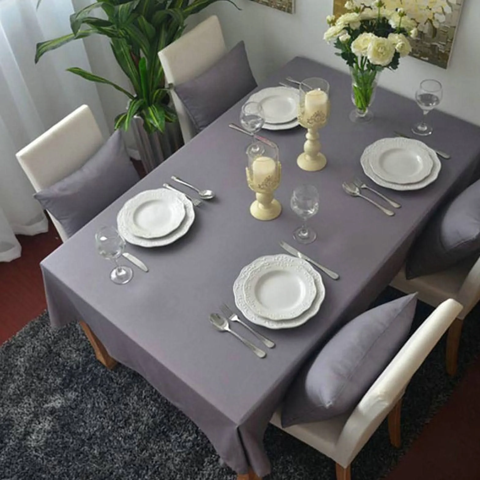 Mantel Decorativo Mesa Estrecho Telas para Manteles Restaurantes Simplicidad Color Puro Camilla Rectangular Infantil Gris Tela Protección Decoración 140X160Cm