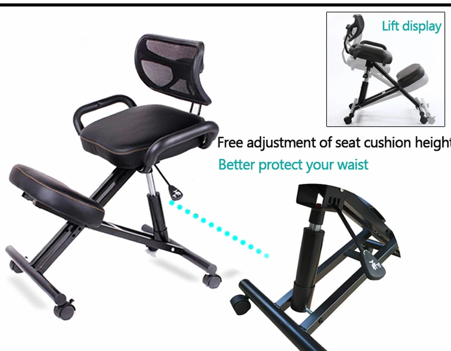 Silla de Rodillas Ajustable en Altura Taburete de Rodillas Ergonómica con Ruedas y Respaldo Sillas Ergonomicas Oficina para Alivia la Fatiga del Cuello y Las Piernas