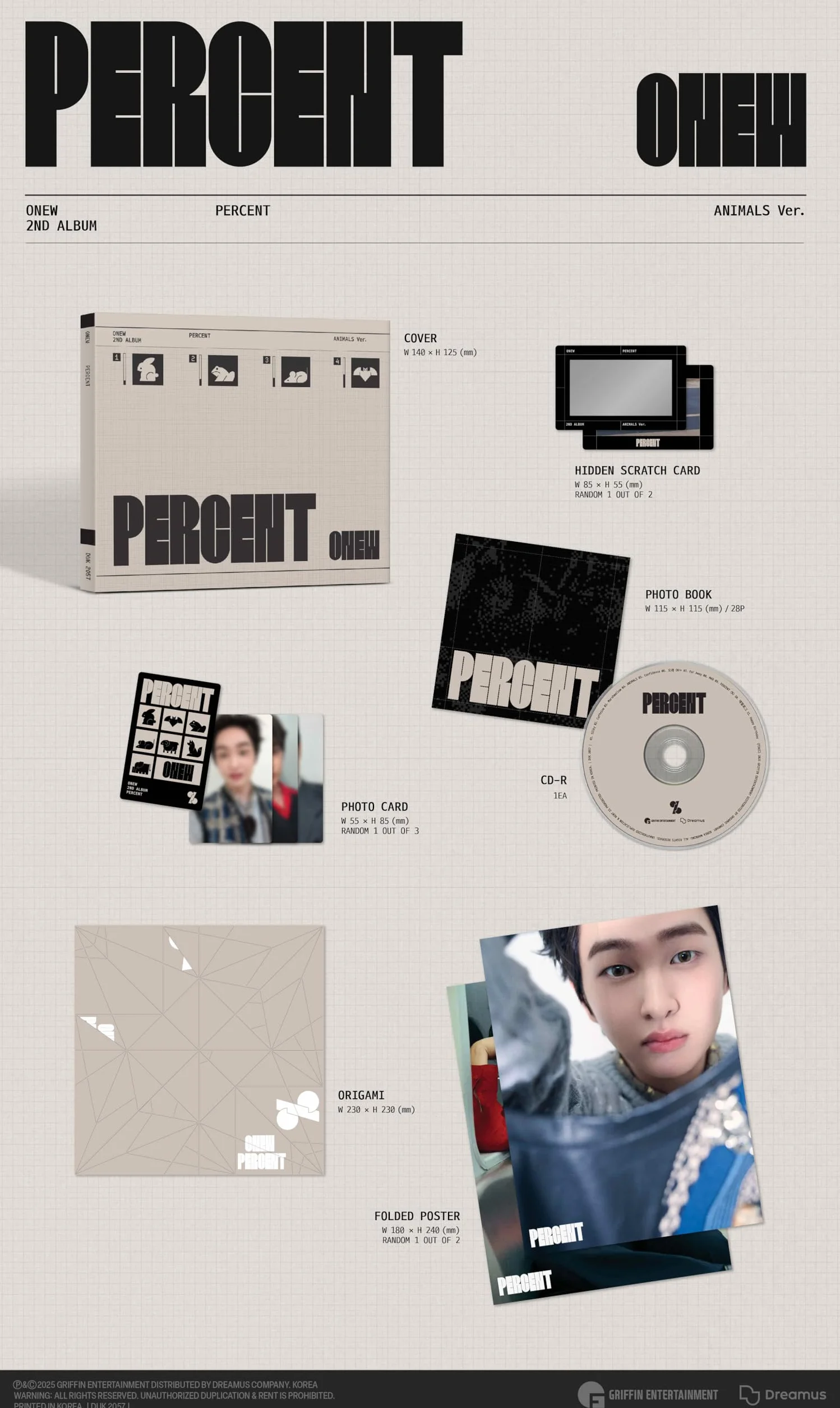 ONEW Album - PERCENT A + B (2 ver.) Full SET Digipack ver.+Pre Order Benefits+BolsVos Exclusive K-POP Giveaways Package
