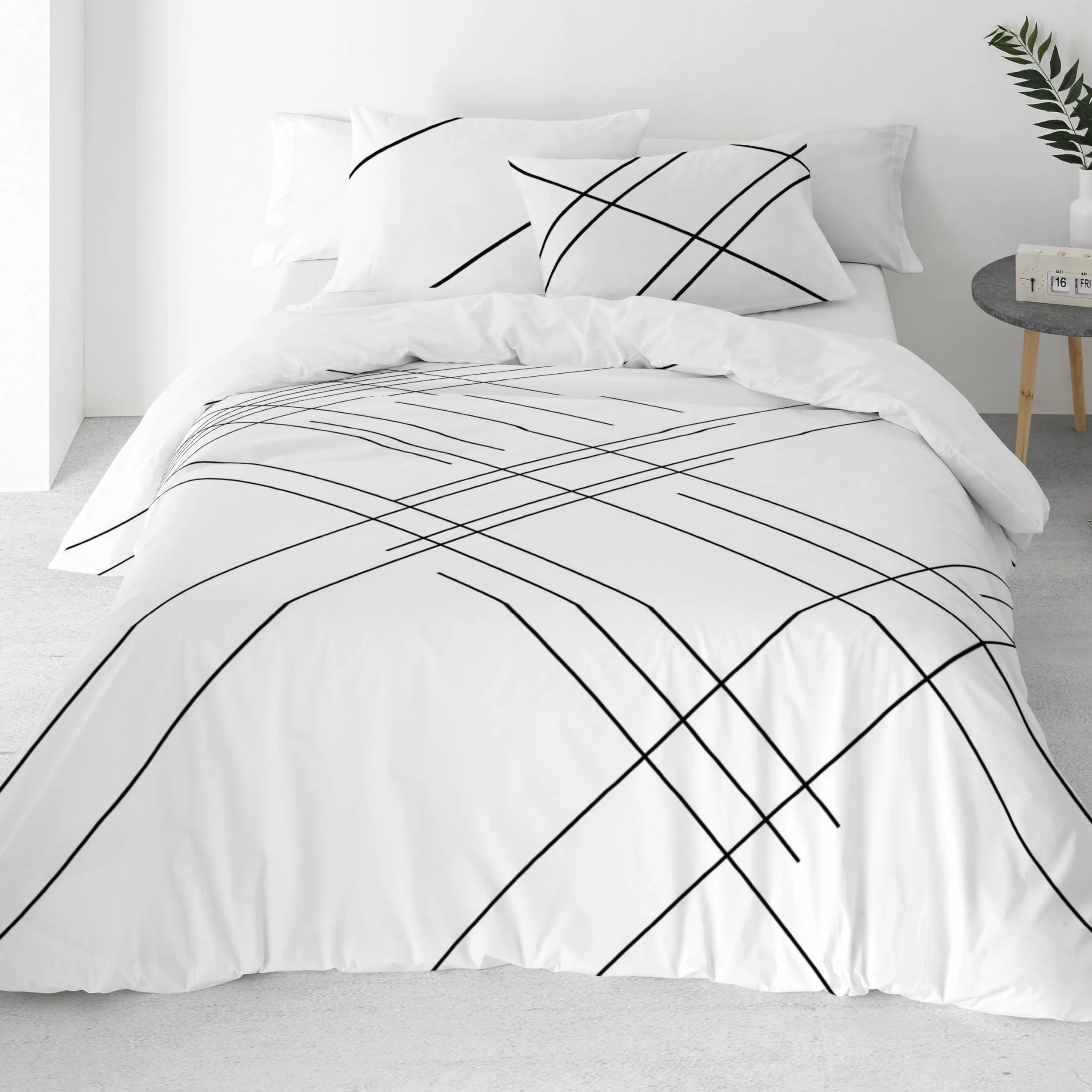 NATURALS - Funda Nórdica Estampada 100% Algodón Natural - Cama 150 - Incluye 2 Fundas de Almohada 45x90 cm, Tacto Suave, Certificado OEKOTEX - Colección 2024/2025 (Line, 240x220 cm)