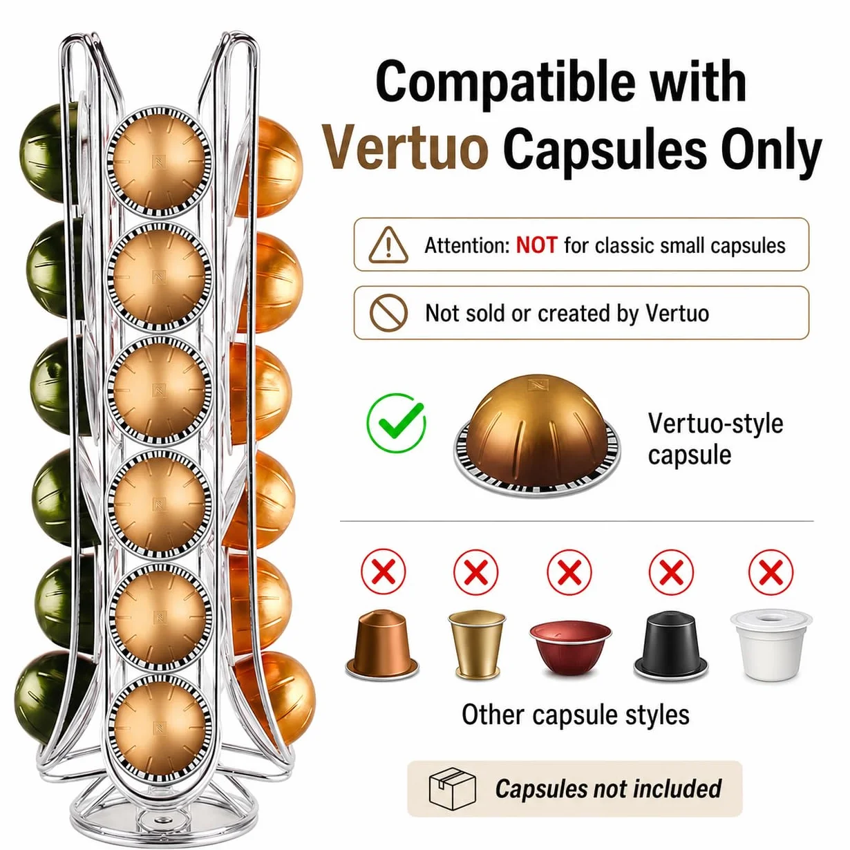 Exzact Soporte giratorio para cápsulas de café compatible con Vertuo, capacidad 24 cápsulas