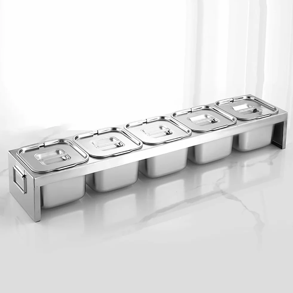 Juego De Caja De Especias De Acero Inoxidable De Gran Capacidad, Especiero Dispensador De Encimera con Tapa Y Cuchara, Organizador para Almacenar Frutas,D