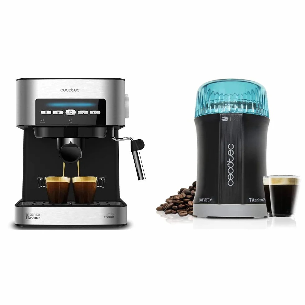 Cecotec cafetera express digital power espresso 20 matic para espresso y cappuccino, de 20 bares & molinillo de café y especias titanmill 200. Cuchillas recubiertas de titanio