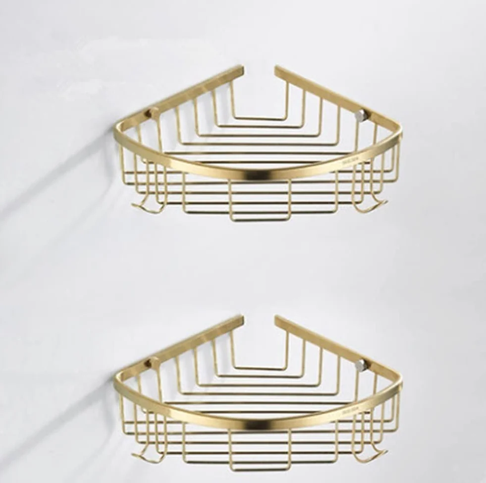 HEXEH Estantes de baño esquineros para ducha, estantes flotantes de acero inoxidable dorado cepillado para cosméticos, organizador de champú, estante de drenaje, estantes de cocina montados en la