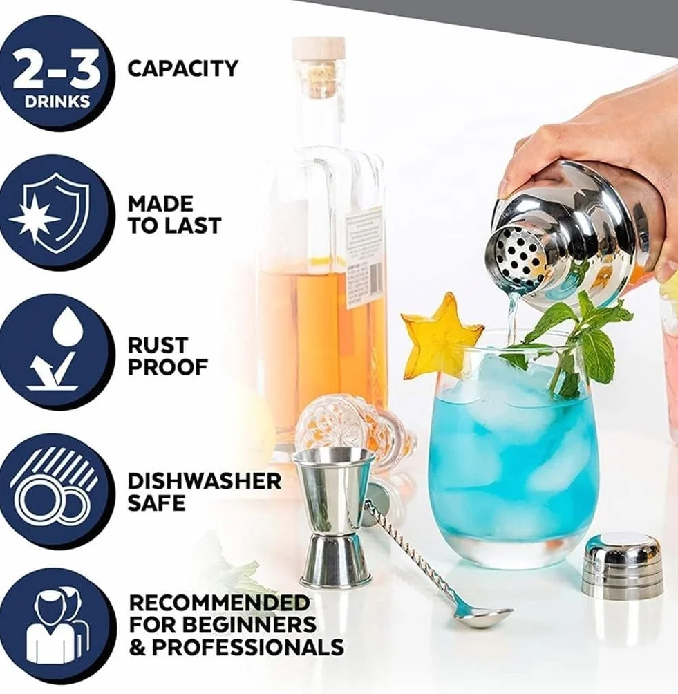 Coctelera para Cócteles Juego de Coctelera Mezclador de Acero Inoxidable de 3 Piezas para Principiantes, Juego de Herramientas para Tienda de té y Leche, coctelera Coctelera de Cóctel