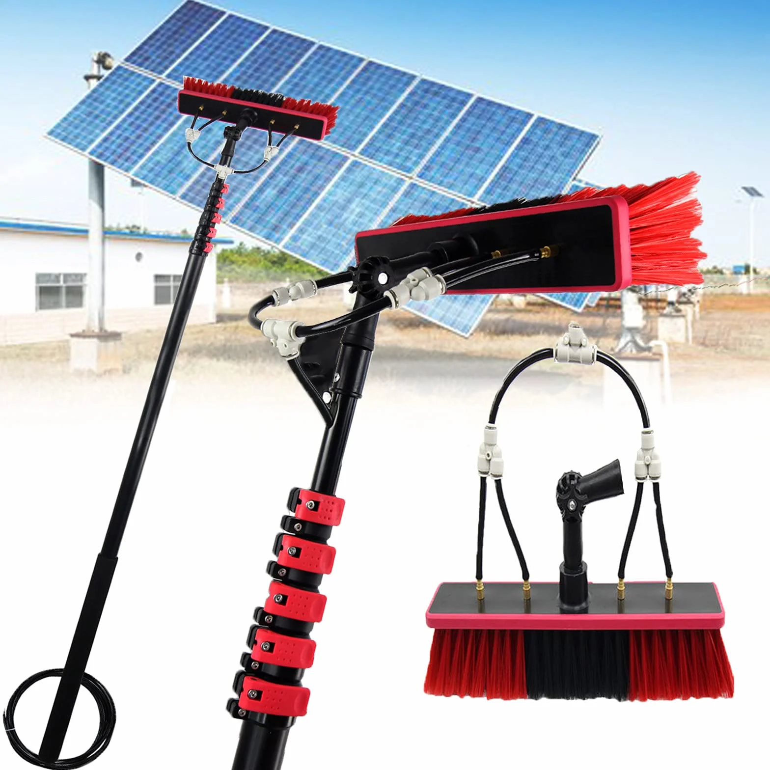 Kit de limpieza de ventanas con poste de agua – Cepillo Teles de 24 pies para un mantenimiento eficiente de ventanas y paneles solares, solución de limpieza definitiva para el hogar y la empresa