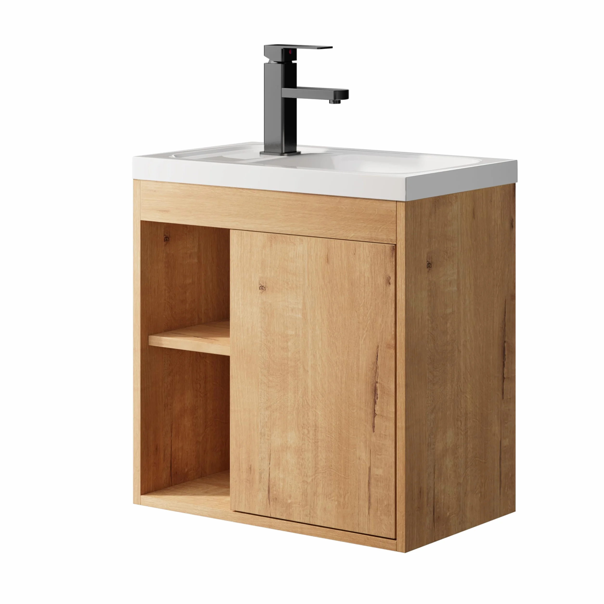 UEV Mueble de Baño con Lavabo de Resina, Mueble de Baño Suspendido con Diseño Único y Practicidad, Modelo de Madera Natural, 50,5 x 30 x 50 cm, Natural