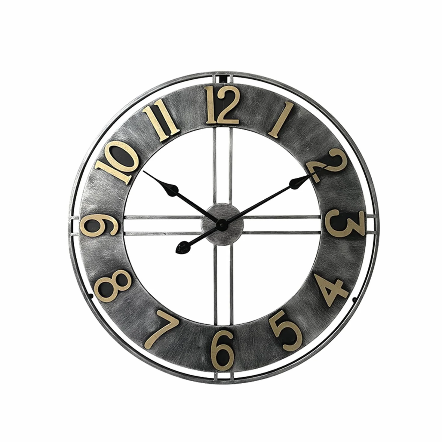 Reloj De Pared Europeo, 24 Pulgadas, Vintage, Reloj De Pared De Estilo Industrial, Reloj De Pared De Hierro, Decoración del Hogar,60 CM,Oro