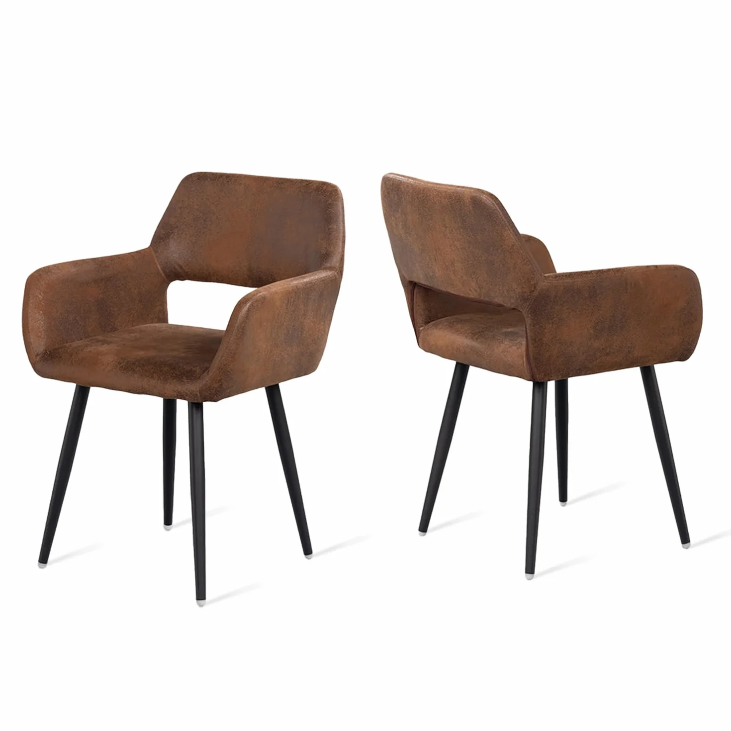 MEUBLE Cosy Juego de 2 Sillas de Comedor Vintage Retro Sillón Tapizado en Gamuza con Reposabrazos Patas Metálicas para Cocina Salón
