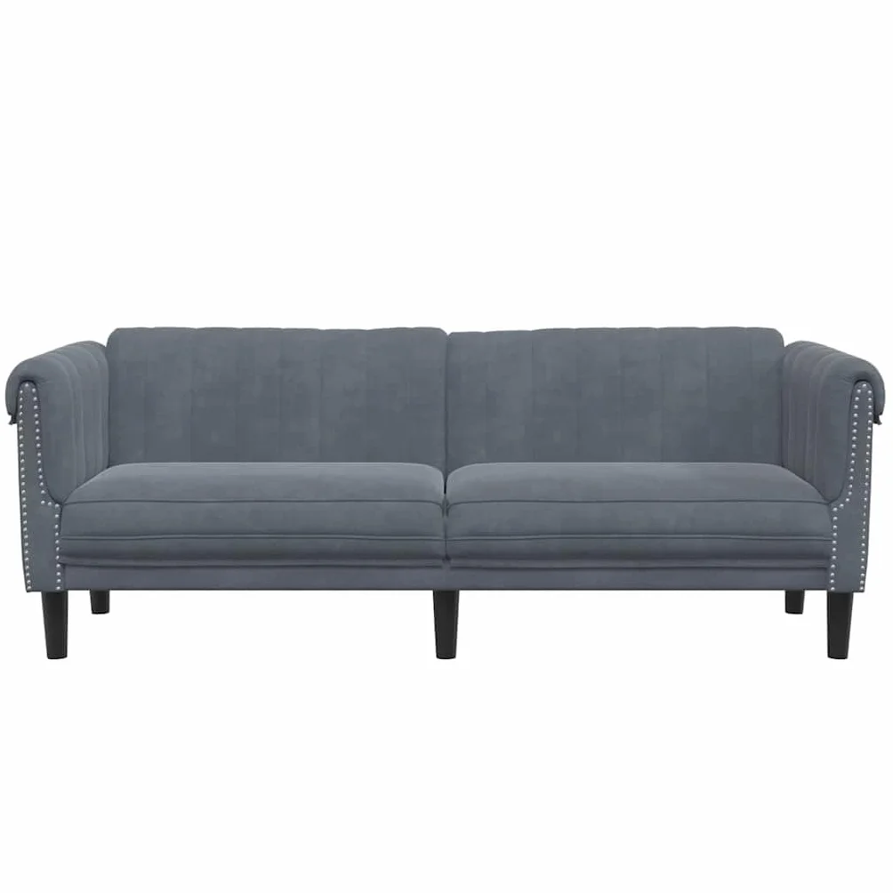 Sofá de 3 plazas de terciopelo gris oscuro, diseño moderno con tela suave y patas estables para la comodidad del salón