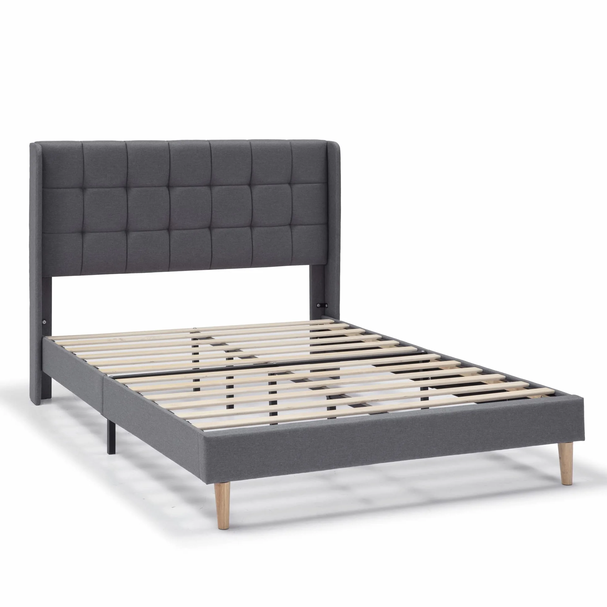 HOMN LIVING Estructura de Cama tapizada Esther de 30 cm, Base para colchón, Somier de láminas de Madera, Montaje Sencillo, 150x190 cm, Gris Oscuro