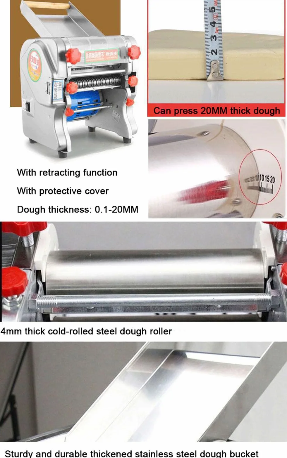 Maquina para Hacer Pasta,Automático Maquina De Hacer Pasta Fresca‌ para Fideos Anchos,Fideos Finos,Laminadora de Masa para Amasar,Laminar y Cortar,Doughwidth24cm