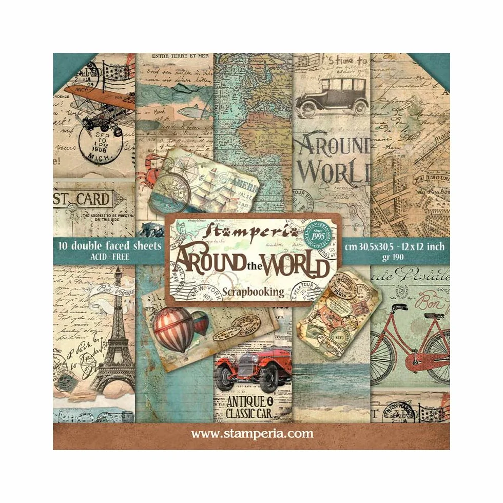 STAMPERIA Kit de Scrapbooking Around The World 30x30cm, Papel Multicolor 30.5 x 30.5