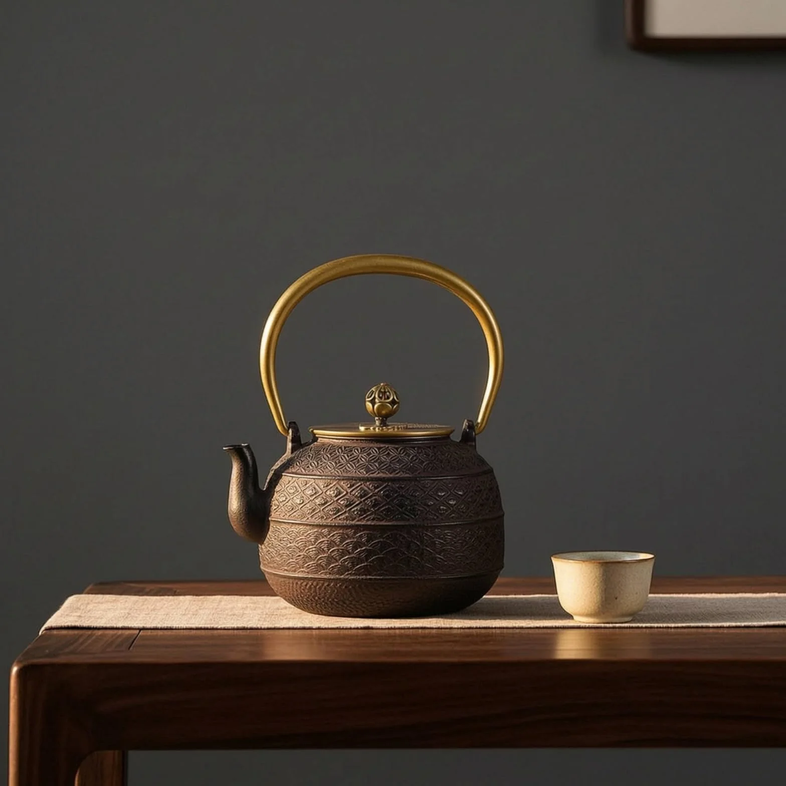 Harilla Tetera de Hierro Fundido Tetera Hervidor Jarra con Colador con Acabado en Relieve Estilo Rústico Mesa de Té y Mantiene Más Adecuada para Oficina, Black, Chunsemanyuan