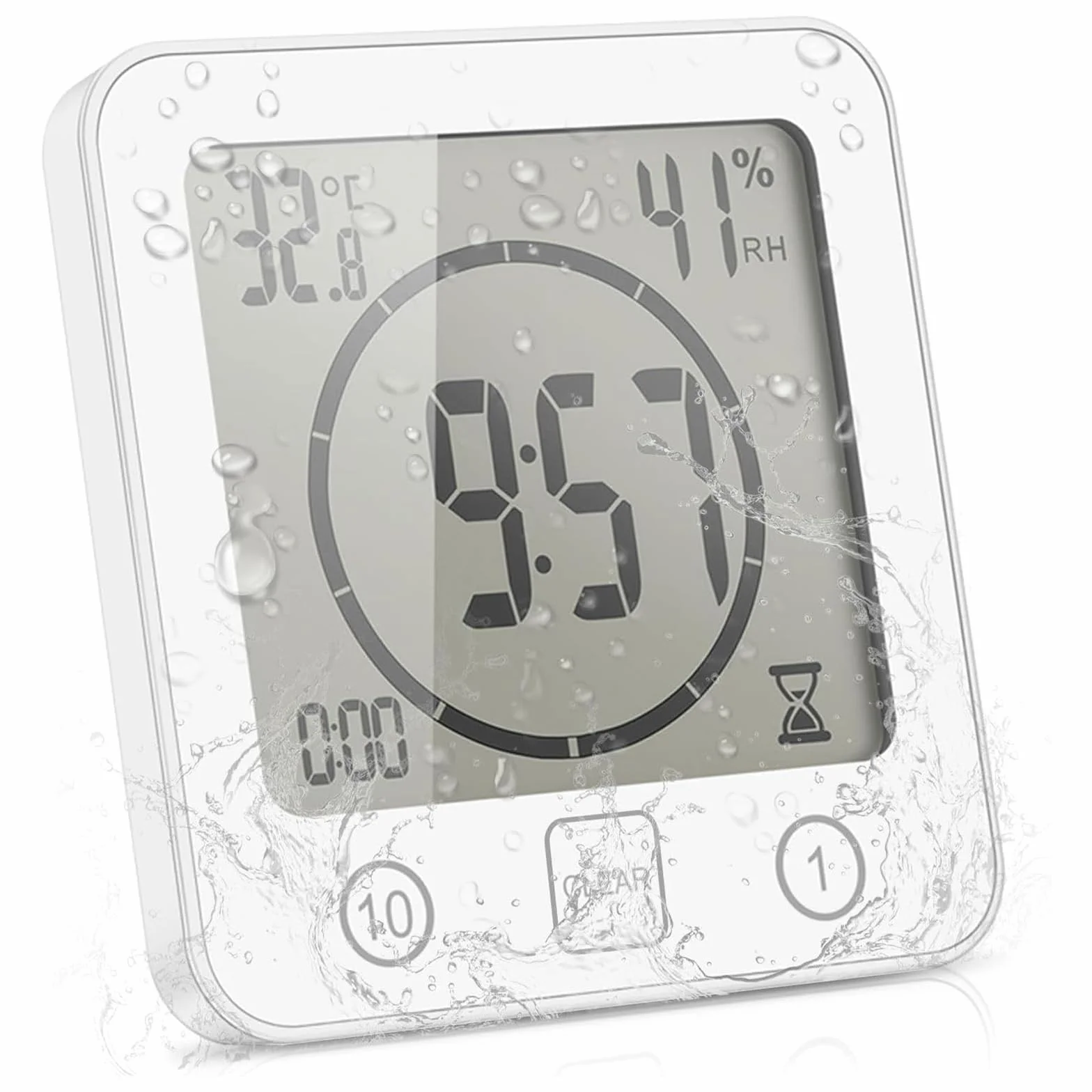 Reloj de Ducha Digital Con Termómetro, IP24 Resistente, Temporizador de Alarma Para Baño Con Higrómetro, Gran Pantalla LCD, Timer de Cocina
