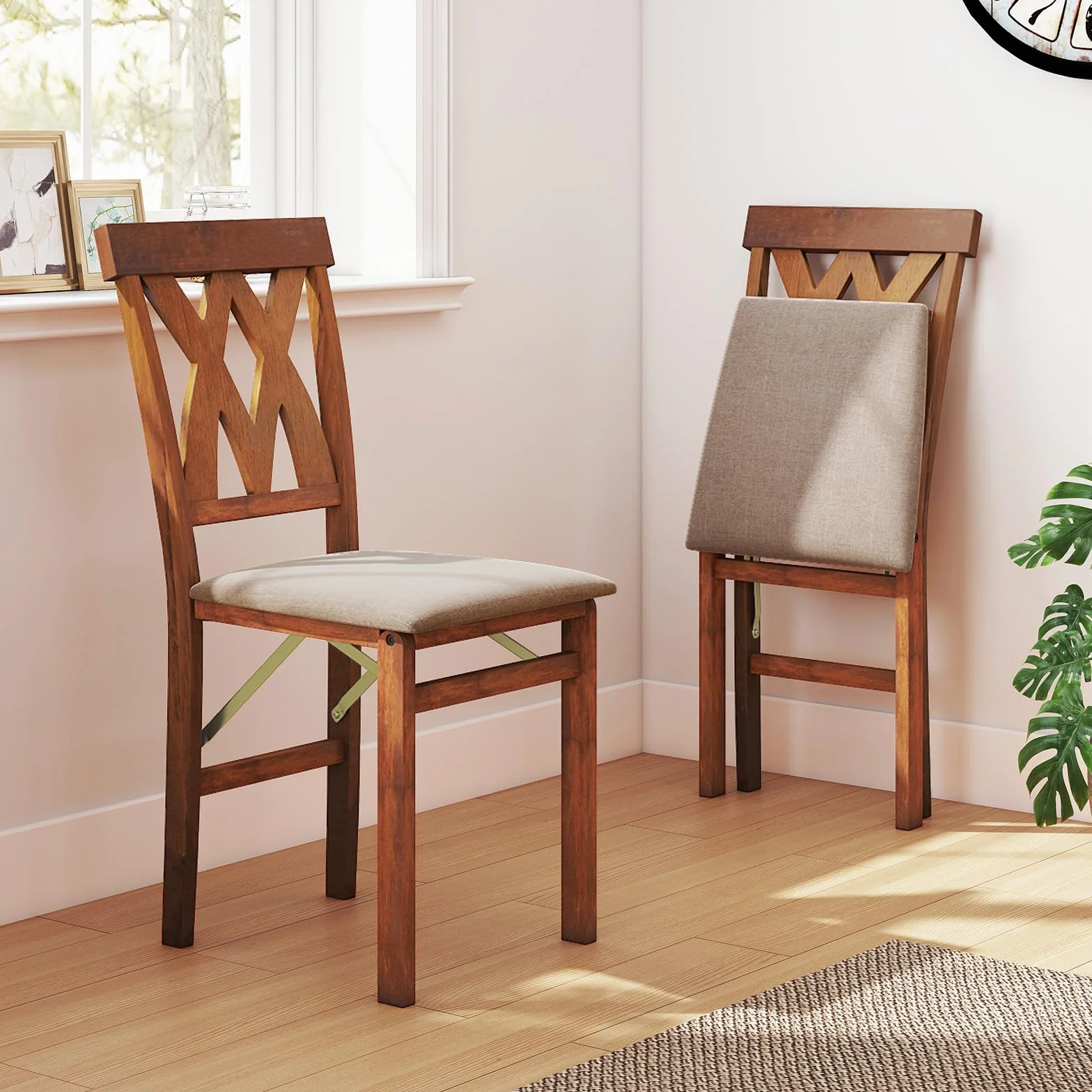 GIANTEX Juego de 2 Sillas de Comedor Plegables, Sillas de Cocina con Estructura de Madera de Caucho y Asiento Acolchado, 41x53x91cm, Carga hasta 150 kg, Ahorra Espacio (Marrón)