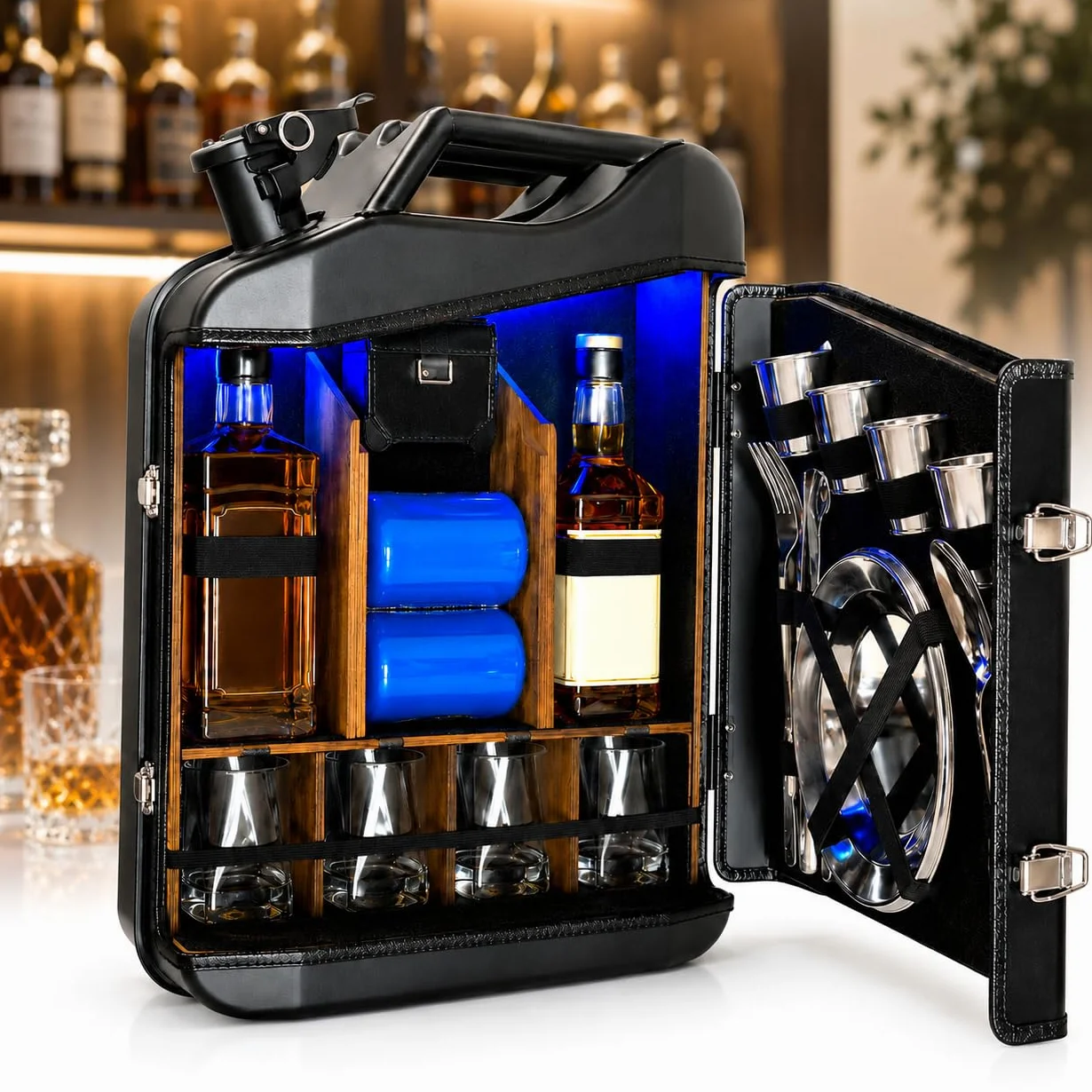 TsoLay Juego De Mini Bar De 20 litros, Mueble Bar Portátil para Whisky con Construcción Robusta, Mueble Bar Móvil para Bares Domésticos, Regalo para Hombres, Padres, Maridos, Novios