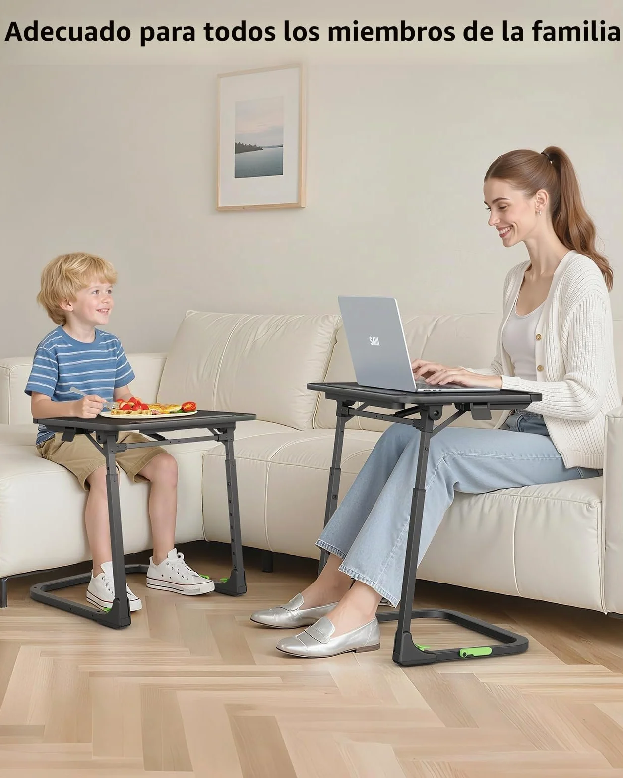 SAIJI Mesa plegable pequeña mejorada, ajustable en altura e inclinación, mesas de TV estables, bandejas de TV multifuncionales para comer, trabajar en el sofá y en la cama, escritorio para ordenador