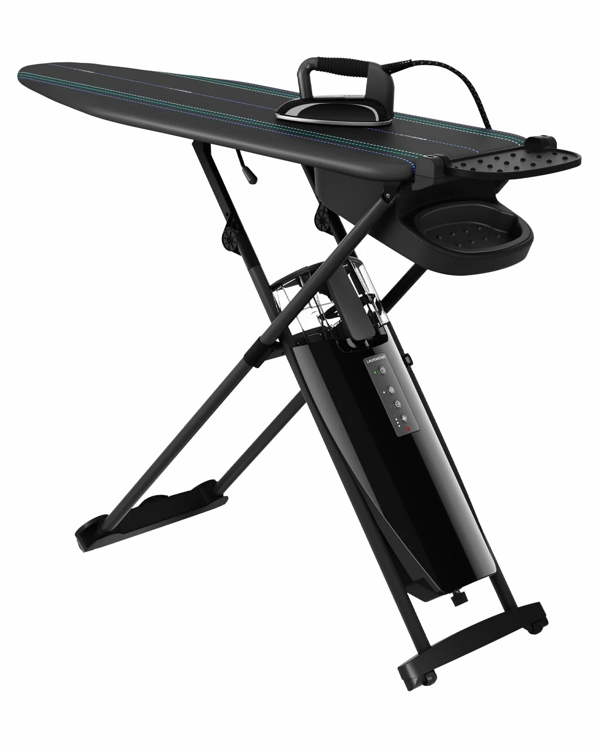 Laurastar Smart U, sistema de planchado, vapor higiénico mata bacterias y ácaros, tabla activa, plantilla activa 3D, vapor pulsante, tanque de agua extraíble, temperatura única, ruedas
