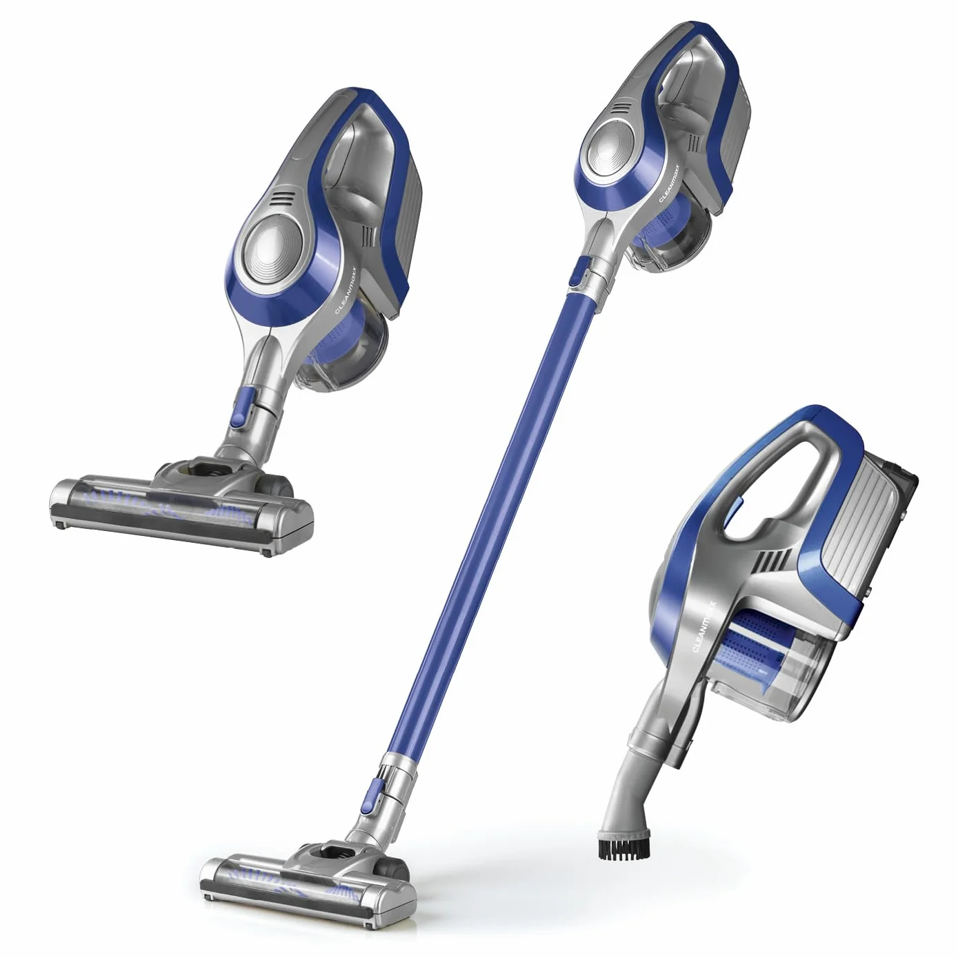 CLEANmaxx Aspiradora ciclónica sin Cable sin Bolsa con batería Recargable | aspiradora de Piso 2 en 1 y aspiradora de Mano, Potente y de bajo Consumo [Azul/Plateado]