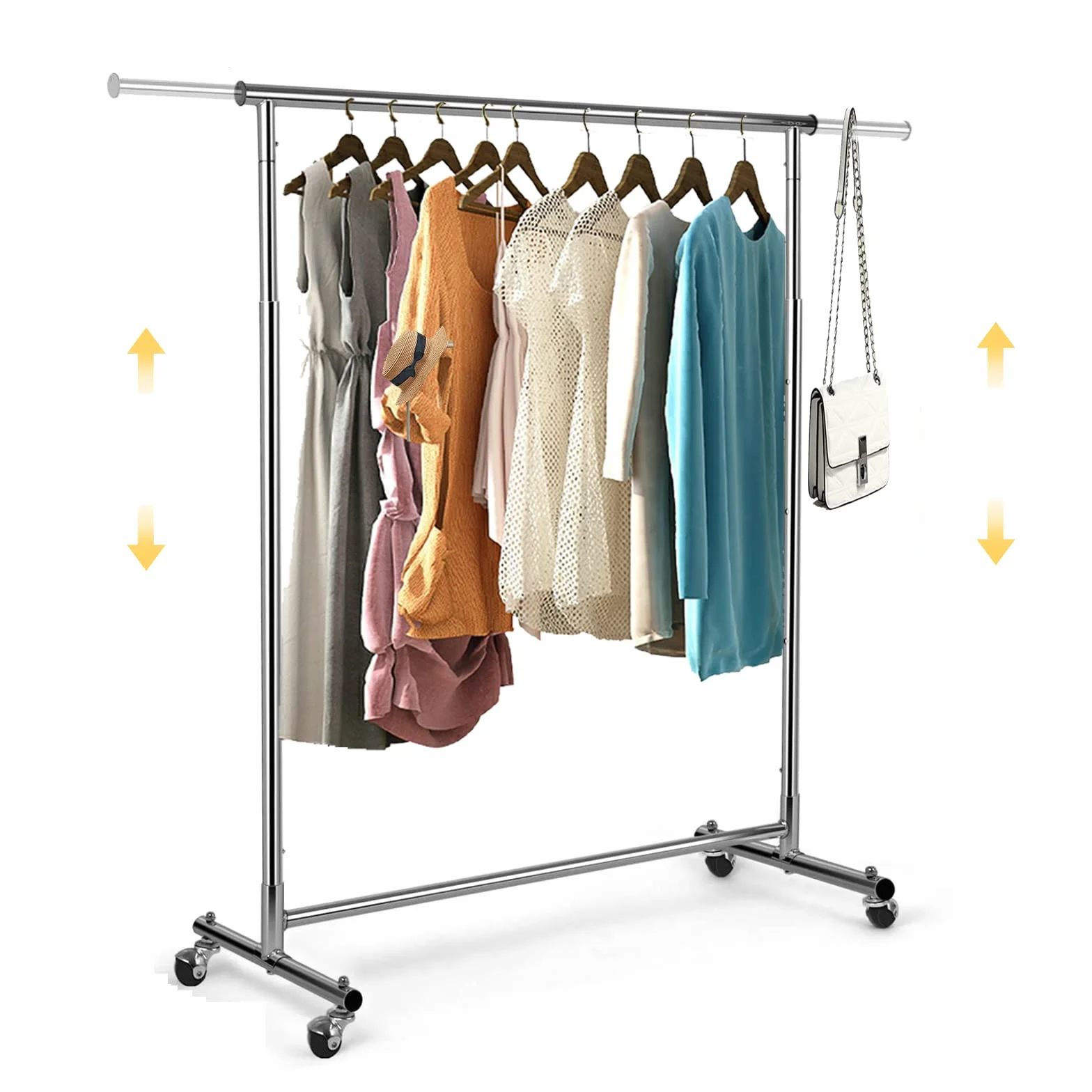 VOWNER Perchero con Ruedas, Cromado, para Colgar Ropa, Altura Ajustable y Extensible, (90-132) x 40 x 113-170 cm