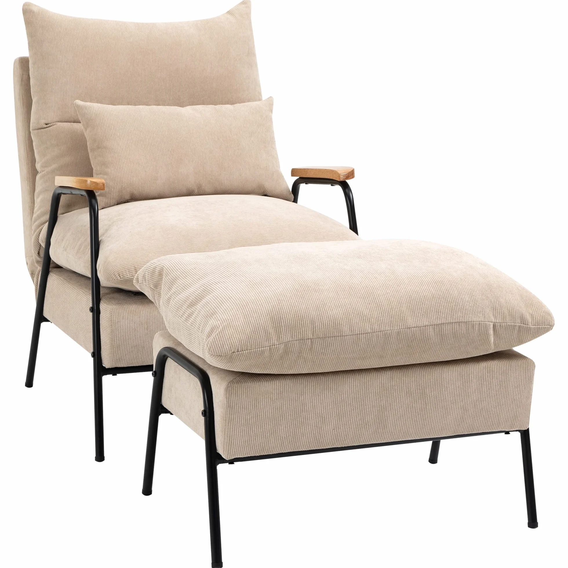 HOMCOM Sillón de Relax con Reposapiés Sillón Reclinable con Respaldo Ajustable Tapizado en Pana Marco de Acero y Cojines para Salón Dormitorio 68x91,5x88 cm Beige