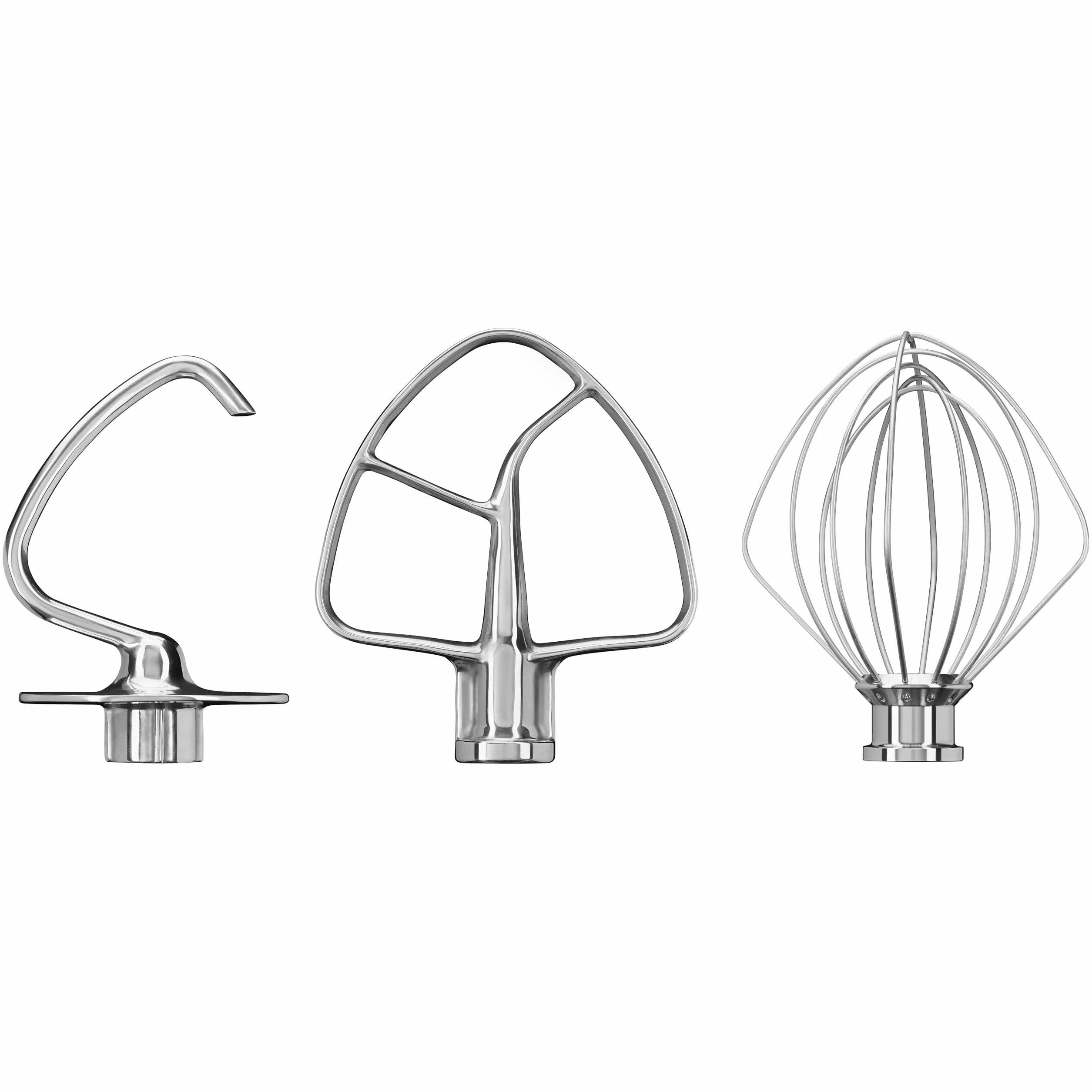 KitchenAid Set 3 Accesorios Acero Inoxidable para Batidoras Tilt-Head 4.3L y 4.7L, Incluye Batidor Plano, Gancho Amasador y Varillas, Apto Lavavajillas