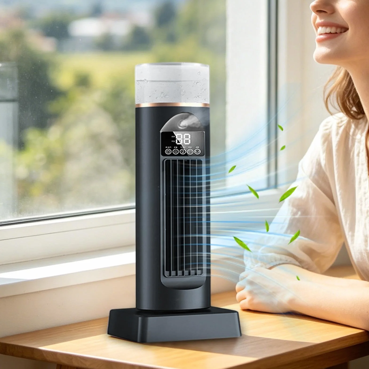 Ventilador De Torre Herramienta Sin Aspas 6 Velocidades, Tanque De Agua | Torre Ventilador Oscilante 110 Grados Para Escritorio Interior Mujeres Y Hombres Hogar Oficina Cocina Dormitorio