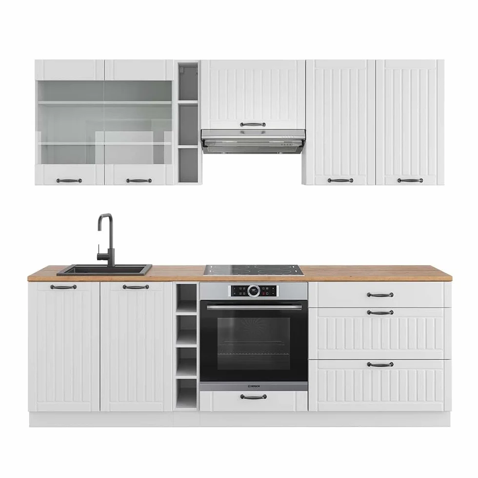 Vicco Mueble de Cocina Fame-Line, Casa de Campo Blanca/Blanca, 235 cm, ET Roble, Apto para ampliación Flexible con módulos adicionales
