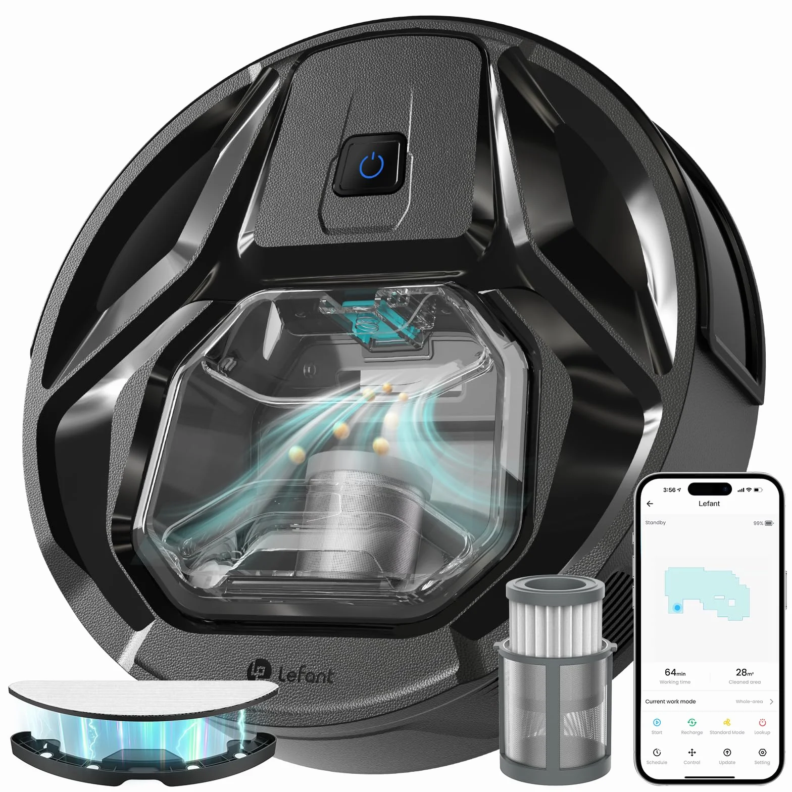 Lefant M320 Robot 3-en-1, Aspira 6000Pa y Friega, Navegación Precisa, 800ml Tanque, 210min, WiFi/App, Ideal para Mascotas