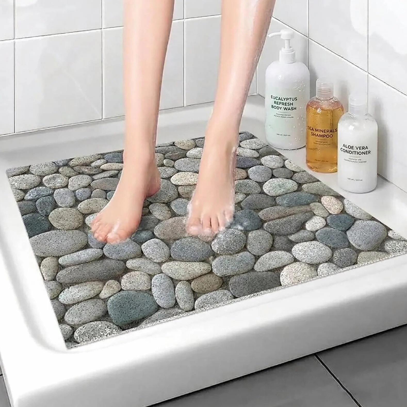 Alfombra Ducha Antideslizante Estilo Moderno Alfombrilla Ducha Antideslizante de PVC Textura de Luffa Alfombra baño con Agujeros de Drenaje Secado Rápido,Farbe1,60x120cm