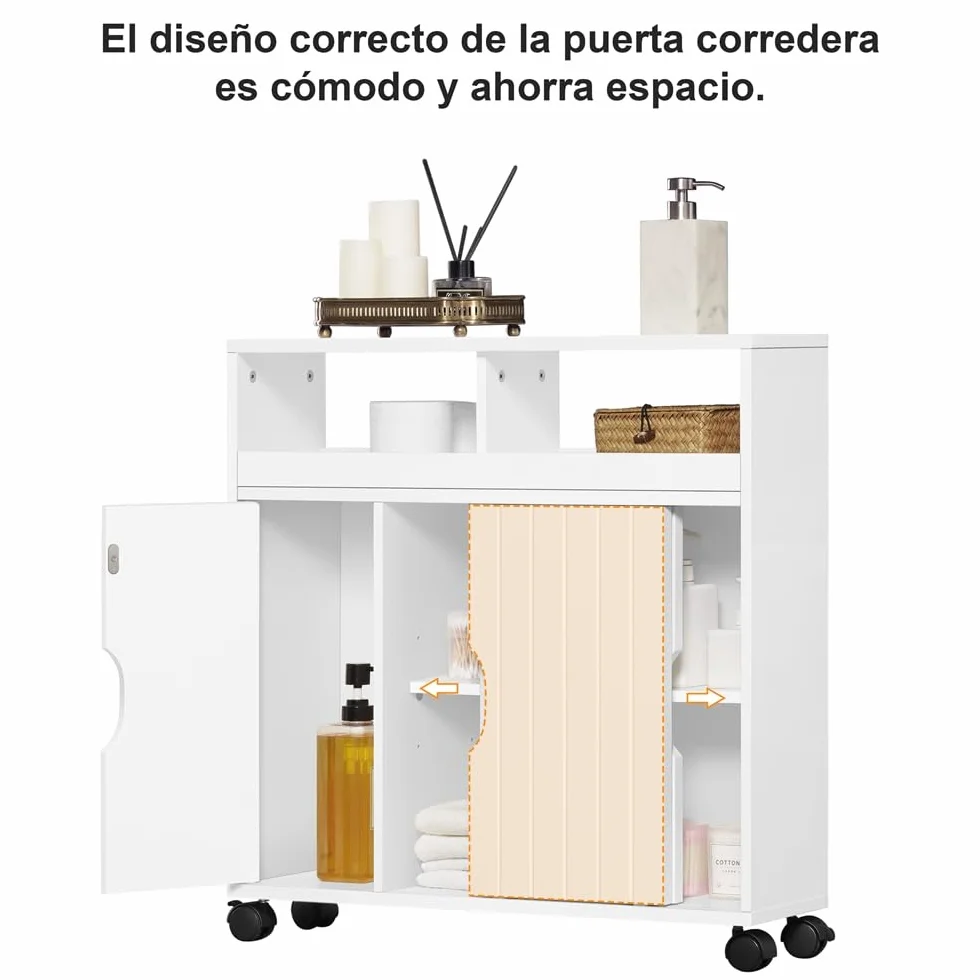 Yaheetech Mueble de Baño con Ruedas Armario de Suelo Estrecho con Puertas Correderas Mueble Cocina Auxiliar de Madera Lacada con Estantes para Espacio Estrecho 20 x 69.5 x 71.5 cm,Blanco